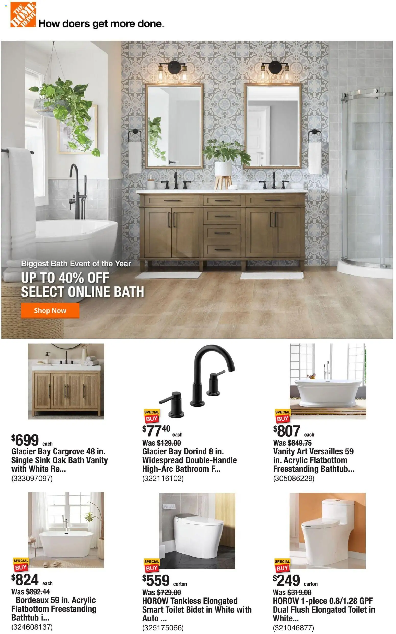 Home Depot Weekly Ad - NY - valid from 22.01.2026 | Page: 1 | Products: Bath, Acrylic, Bathtub