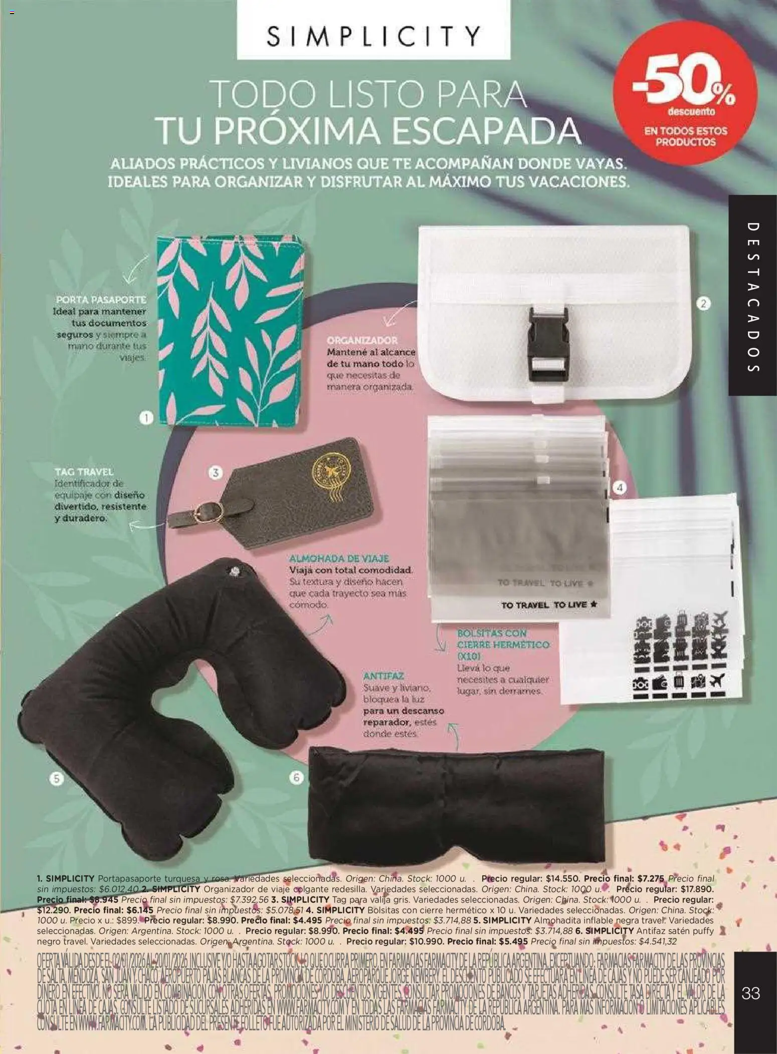 Farmacity catálogo │ válido desde el 02.01.2026 | Página: 33 | Productos: Organizador, Valija, Antifaz, Almohada