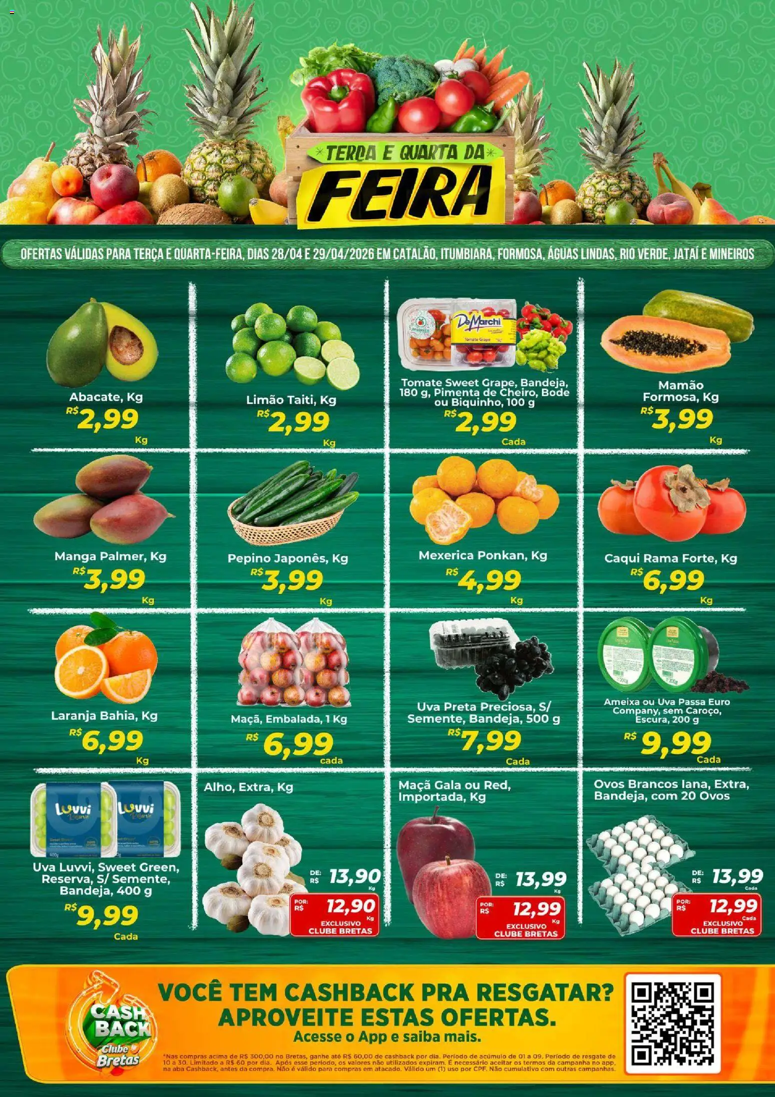 Bretas Folheto - válido de 28.04.2026 | Página: 1 | Produtos: Mexerica, Pimenta, Ovos, Mamão
