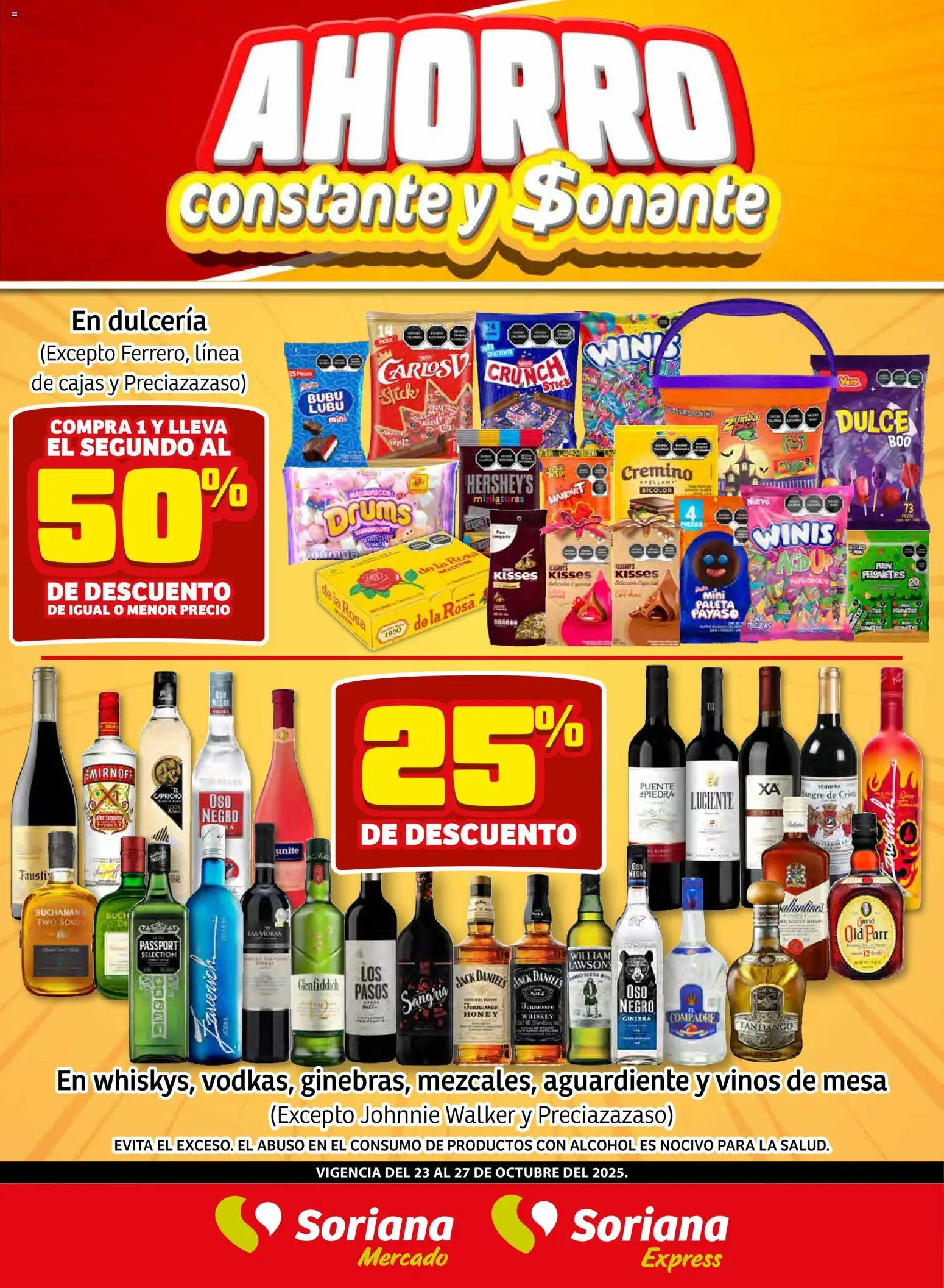 Nuevas ofertas de Soriana válidas en toda la República Mexicana desde el 23.10.2025. ¡Encuentra las mejores ofertas en Soriana - Fin de Semana Mercado: Ags, Nay, Jal, Qro, Col, Mich, Gto, Hgo, Tlax, Mor, Pue, Gro, Oax, Edo. de Mex, CDMX, Zac y SLP! | Página: 1 | Productos: Whiskey, Paleta, Ginebra, Mesa