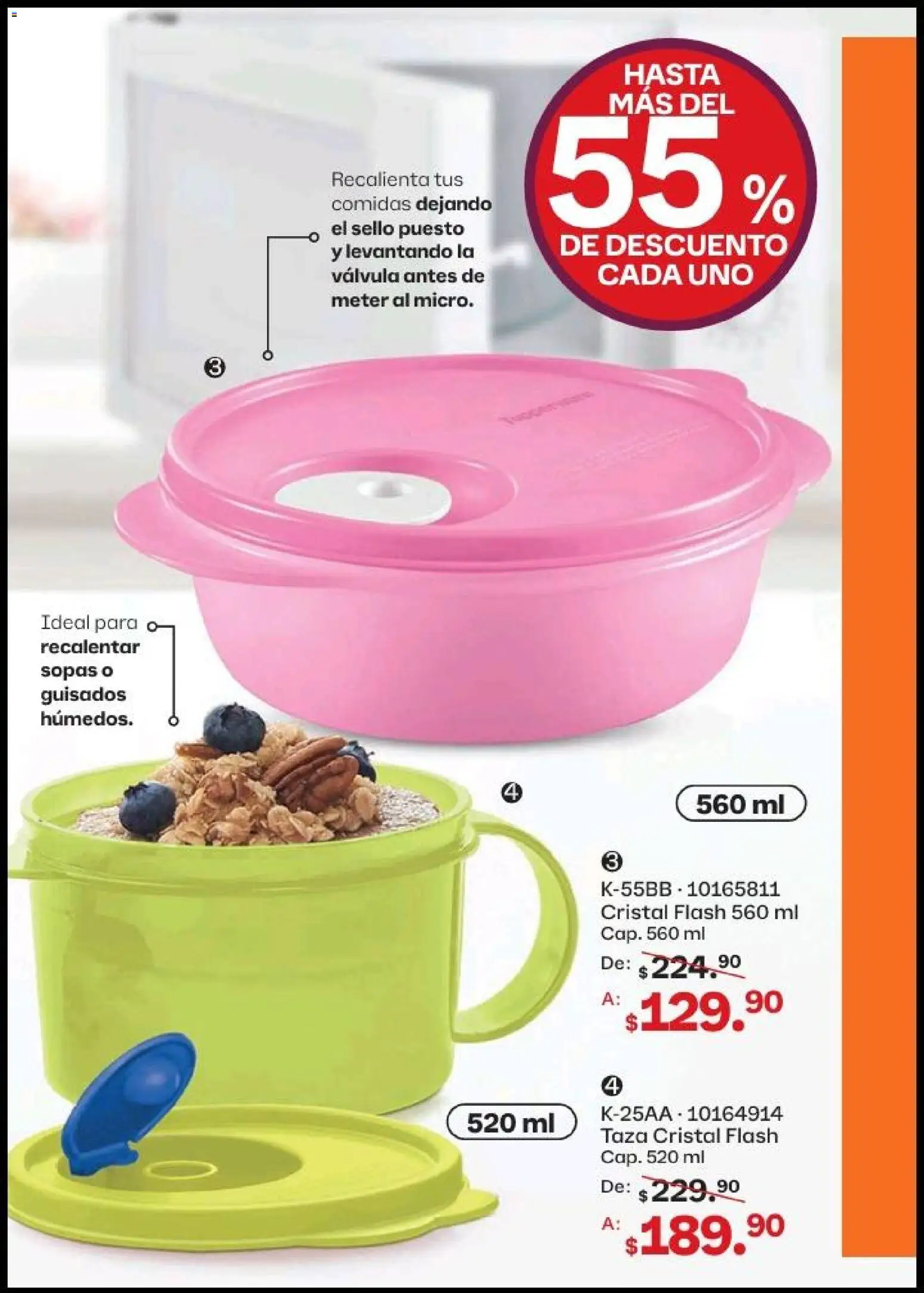 Nuevas ofertas de Tupperware válidas en toda la República Mexicana desde el 20.04.2026. ¡Encuentra las mejores ofertas en Tupperware catálogo! | Página: 55 | Productos: Taza, Válvula