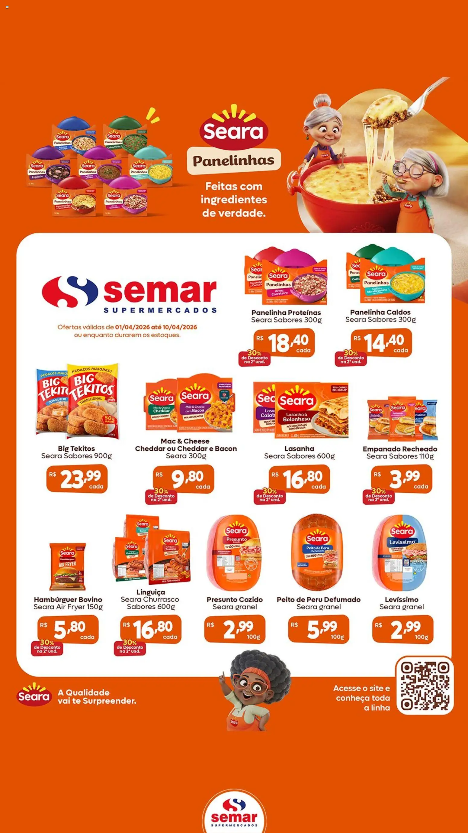 Semar Supermercado Folheto - válido de 01.04.2026 | Página: 1 | Produtos: Linguiça, Peito de peru, Arroz, Hambúrguer