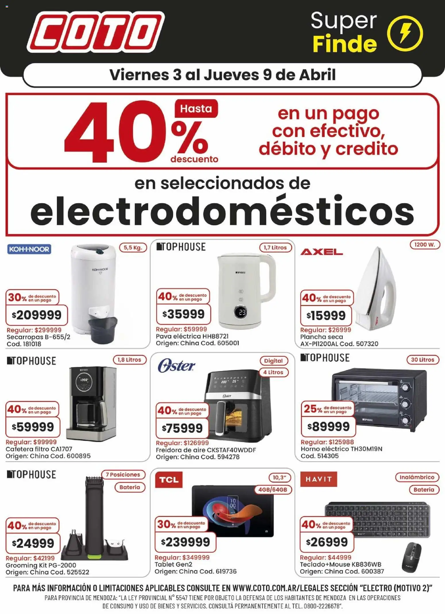 Coto - Electro Motivo A │ válido desde el 03.04.2026 | Página: 1 | Productos: Horno, Pava, Tablet, Freidora de aire