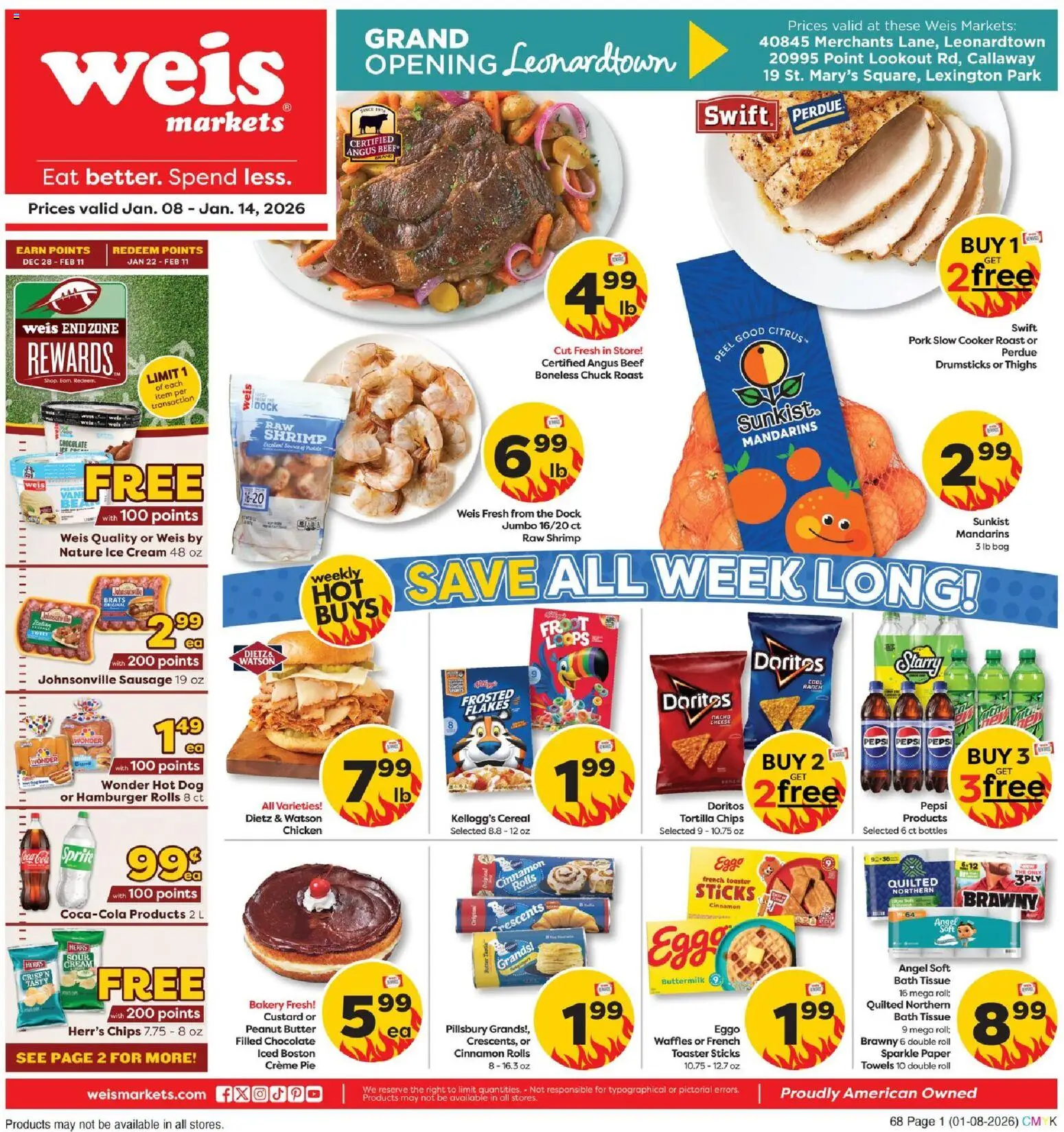 Weis Weekly Circular - MD - valid from 08.01.2026 | Page: 1 | Products: Cooker, Mandarins, Butter, Beef