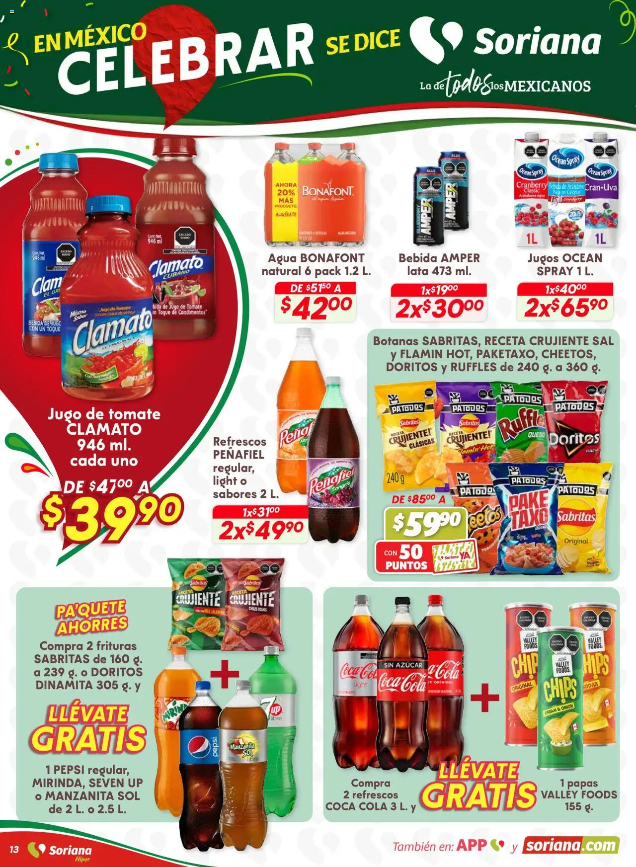 Nuevas ofertas de Soriana válidas en toda la República Mexicana desde el 28.08.2025. ¡Encuentra las mejores ofertas en Soriana - Preciazazaso Híper: Valle de México! | Página: 13 | Productos: Tomate, Agua, Queso, Jugo