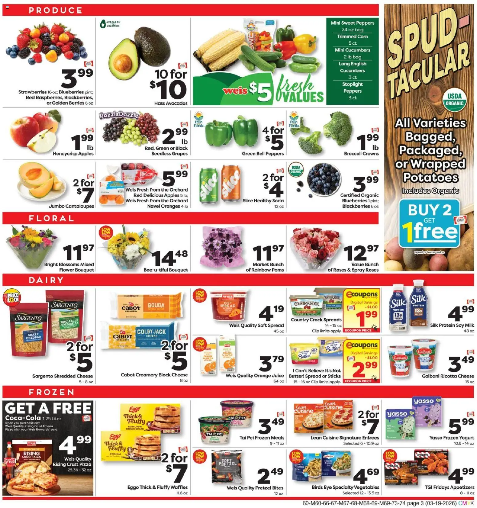 Weis Weekly Ad - valid from 19.03.2026 | Page: 3 | Products: Cantaloupes, Corn, Crowns, Blueberries