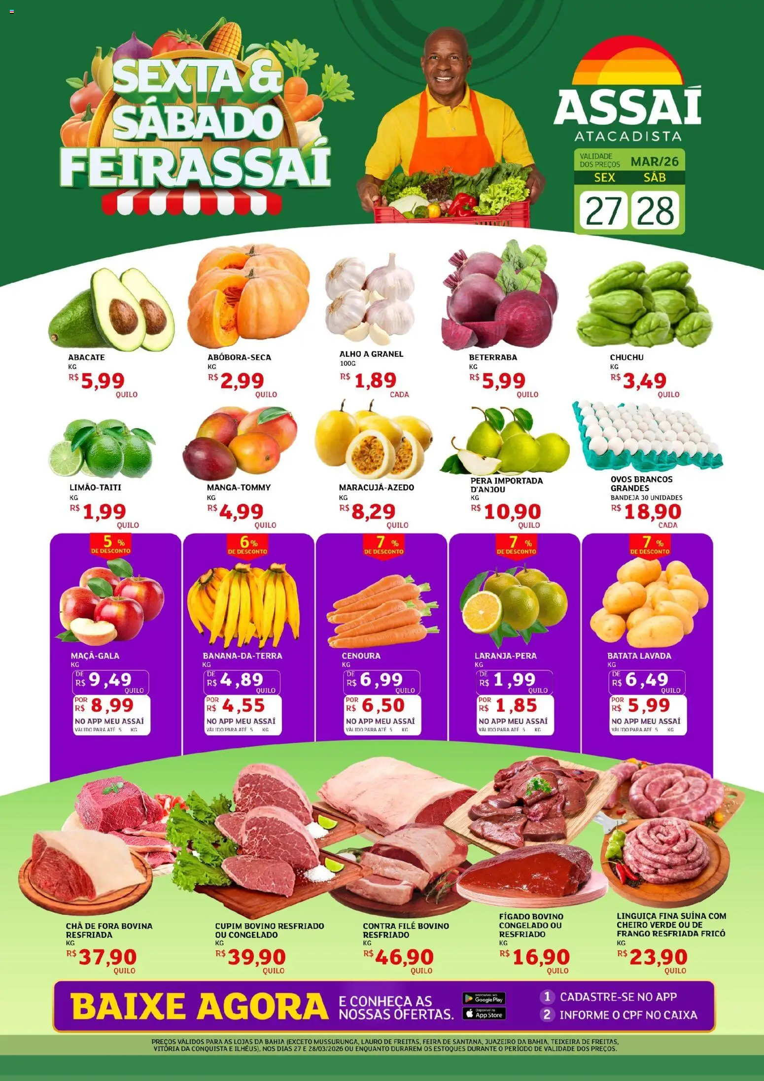 Assaí Atacadista Folheto - válido de 27.03.2026 | Página: 1 | Produtos: Pera, Beterraba, Contra filé, Bandeja