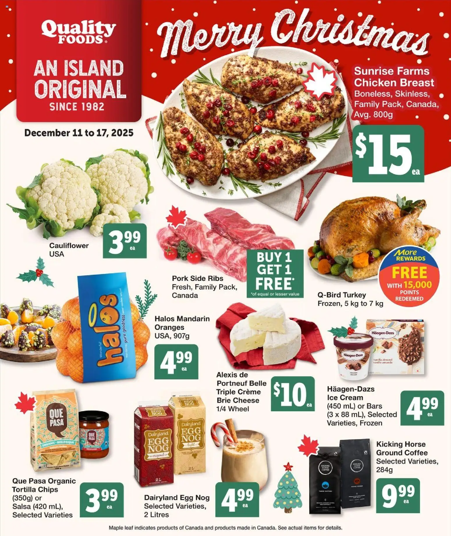 Quality Foods flyer valid from 11.12.2025 | Page: 1 | Products: Chips, Ice cream, Turkey, Pork
