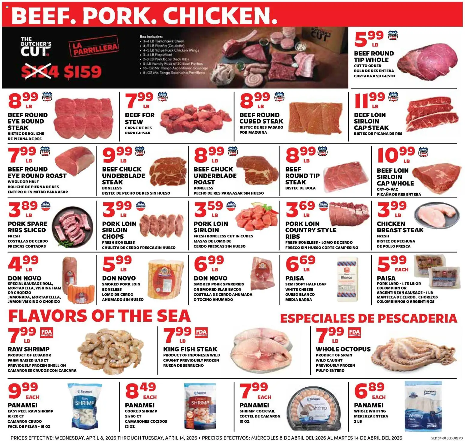 Sedano's Weekly Ad - valid from 08.04.2026 | Page: 3 | Products: Cheese, Fish, Beef, Sausage