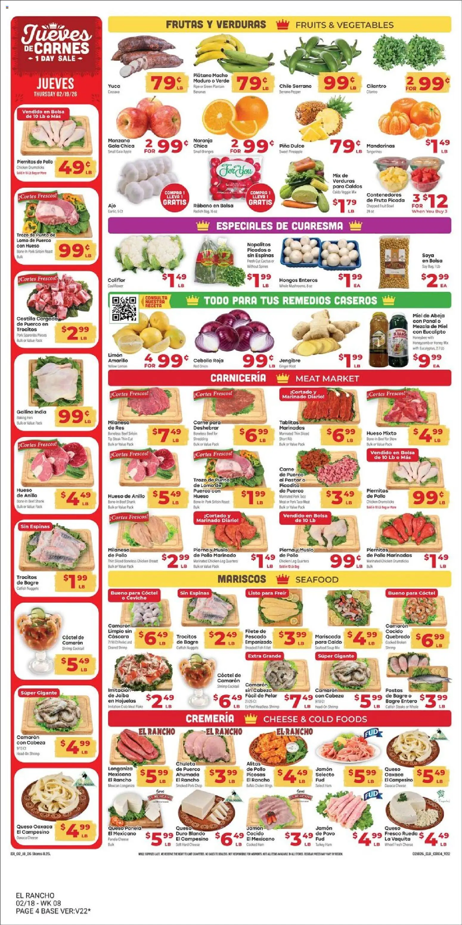 El Rancho Weekly Ad - valid from 18.02.2026 | Page: 4 | Products: Ham, Beef, Vegetables, Fruits