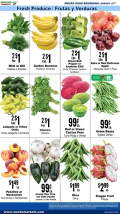Rancho Markets Weekly Ad - valid from 19.08.2025 | Page: 3 | Products: Peaches, Bananas, Pear, Dill