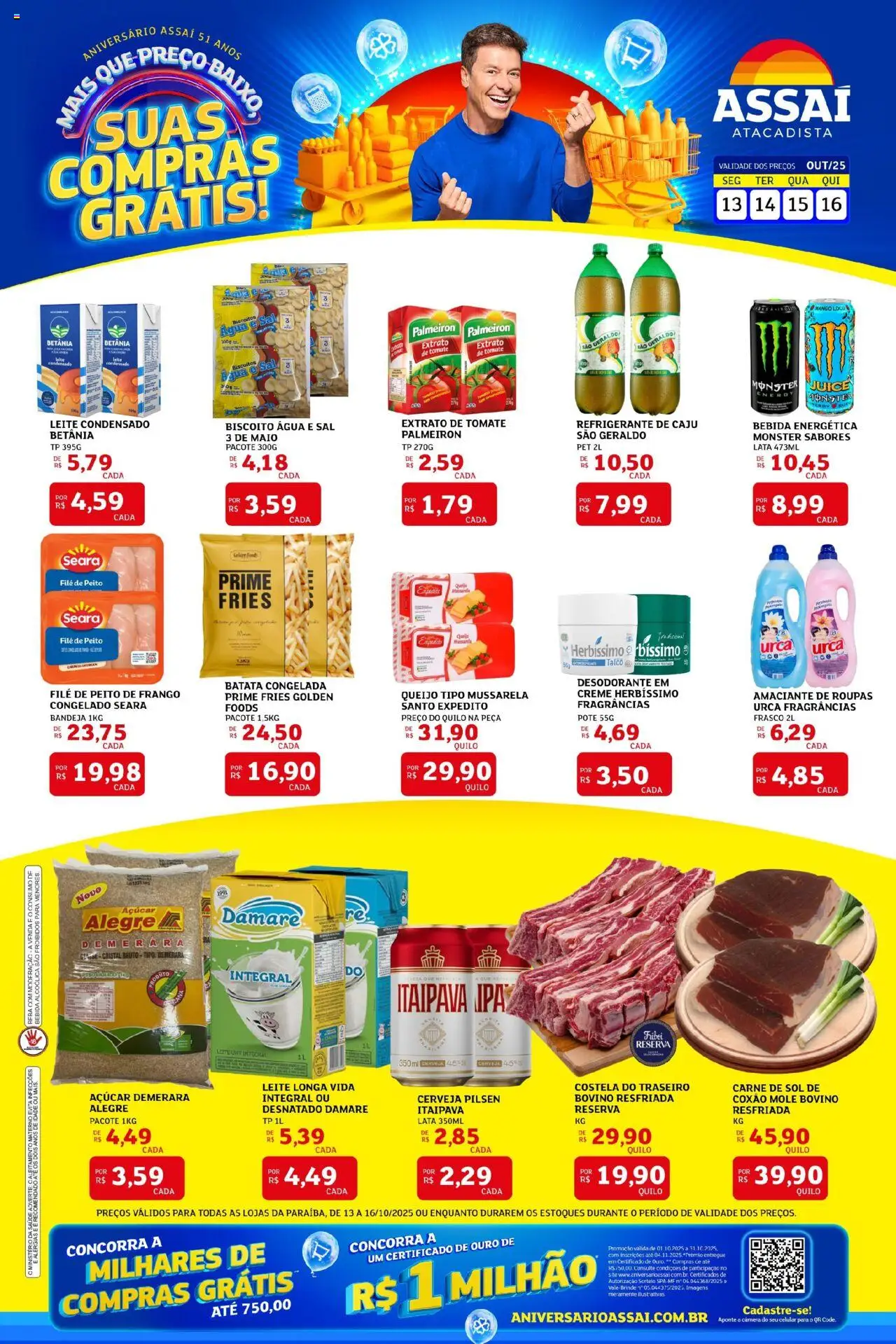 Assaí Atacadista Folheto - válido de 13.10.2025 | Página: 1 | Produtos: Açúcar demerara, Queijo, Roupas, Açúcar