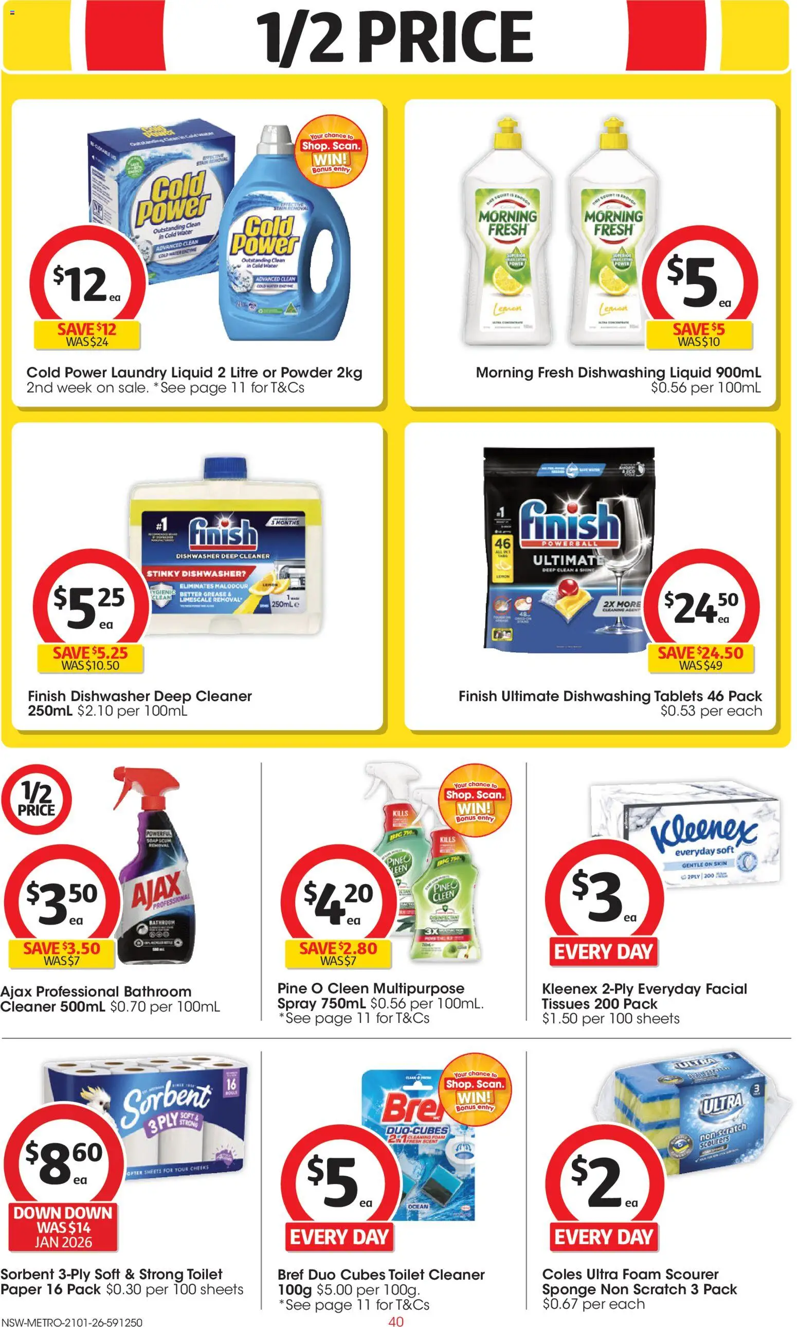 Coles catalogue - valid from 21.01.2026 | Page: 40 | Products: Powder, Toilet paper, Sponge, Tablets