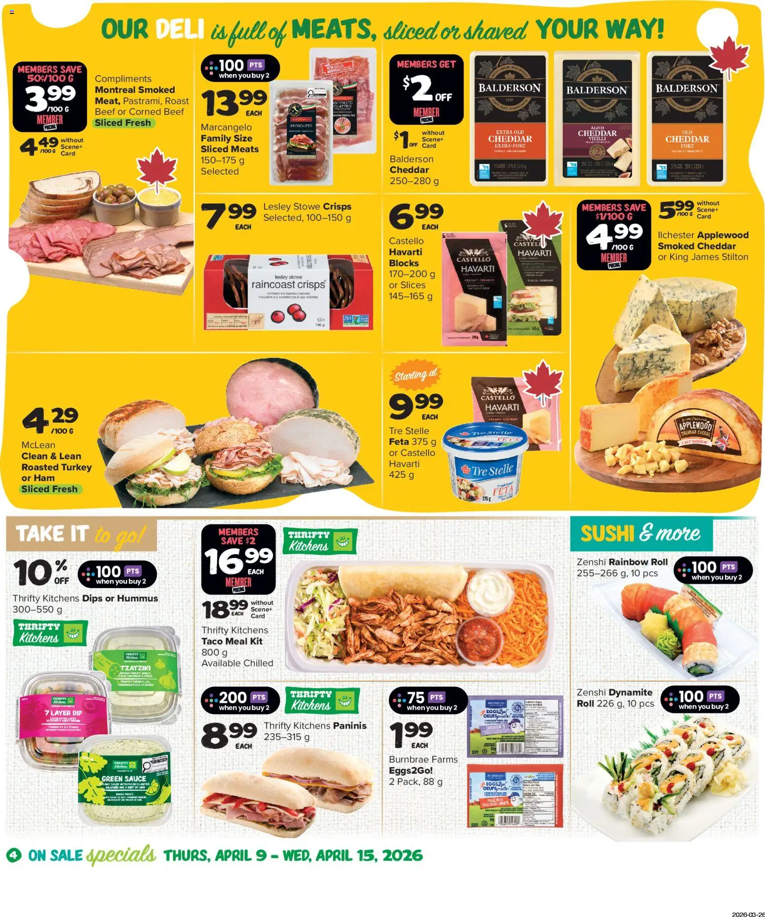 Thrifty Foods flyer valid from 09.04.2026 | Page: 5 | Products: Beef, Turkey, Cheese, Ham