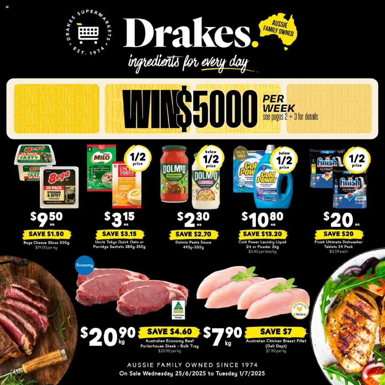 Drakes catalogue - valid from 25.06.2025 | Page: 1 | Products: Chicken, Beef, Pasta, Tablets