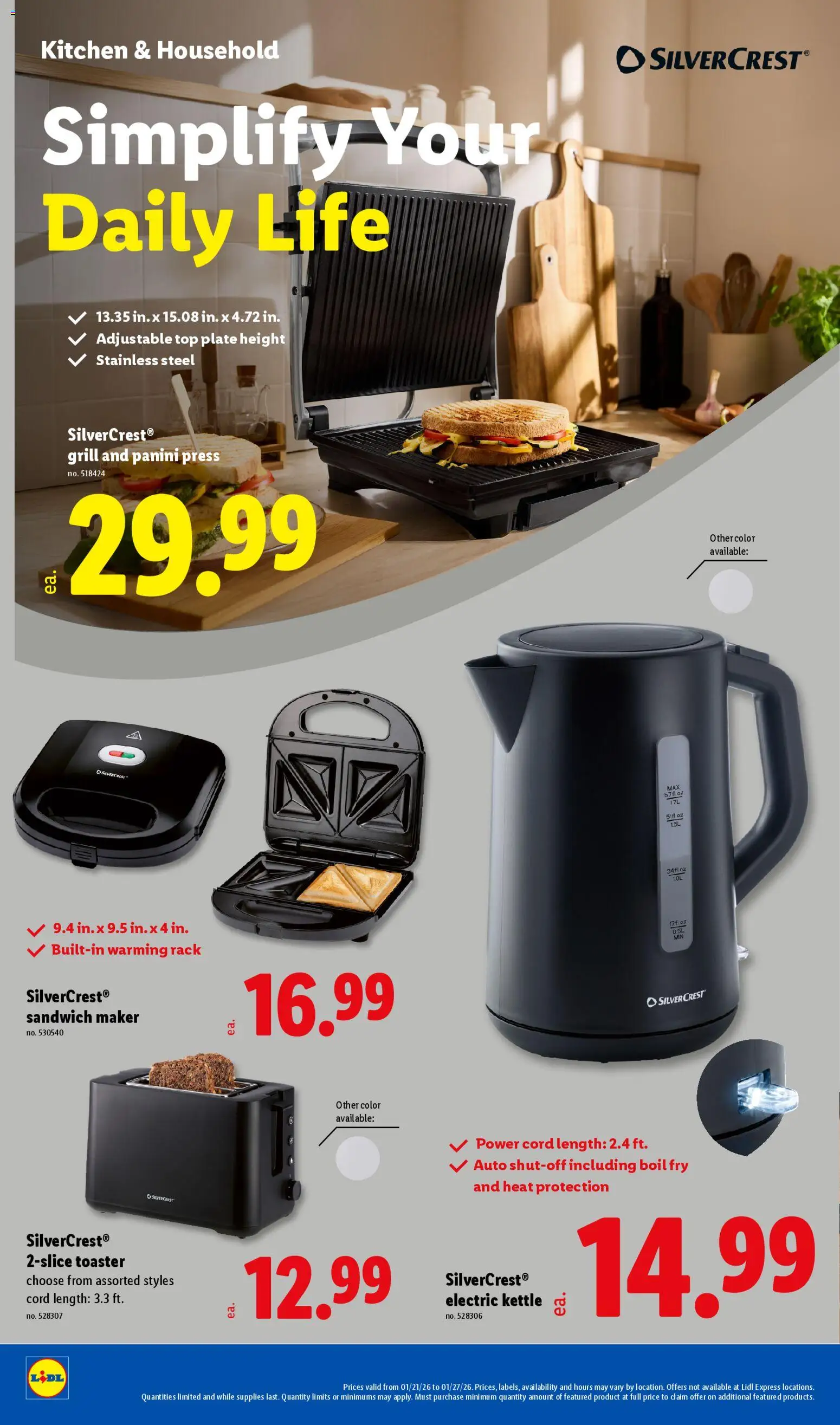 Lidl Weekly Ad - valid from 21.01.2026 | Page: 36 | Products: Press, Sandwich maker, Grill, Kettle