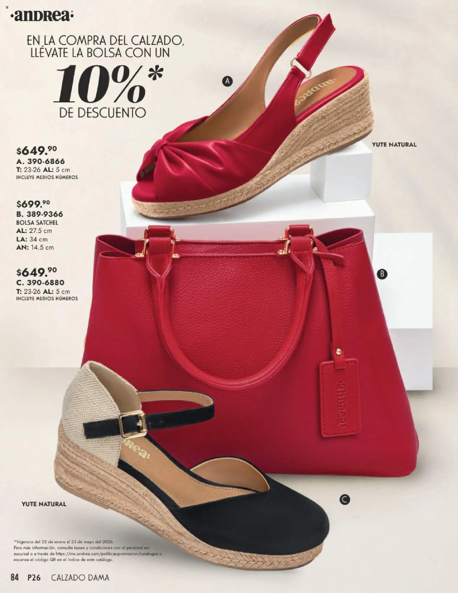Nuevas ofertas de Andrea válidas en toda la República Mexicana desde el 25.01.2026. ¡Encuentra las mejores ofertas en Andrea catálogo Calzado Dama! | Página: 84 | Productos: Bolsa