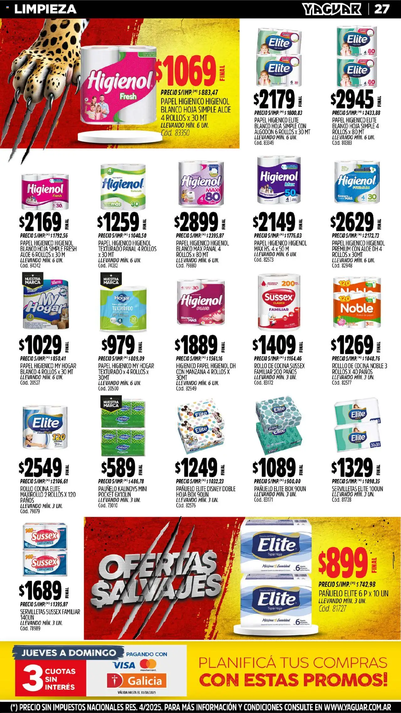 Yaguar - Mendoza │ válido desde el 04.08.2025 | Página: 27 | Productos: Papel higiénico, Pañuelo, Servilletas, Manzana