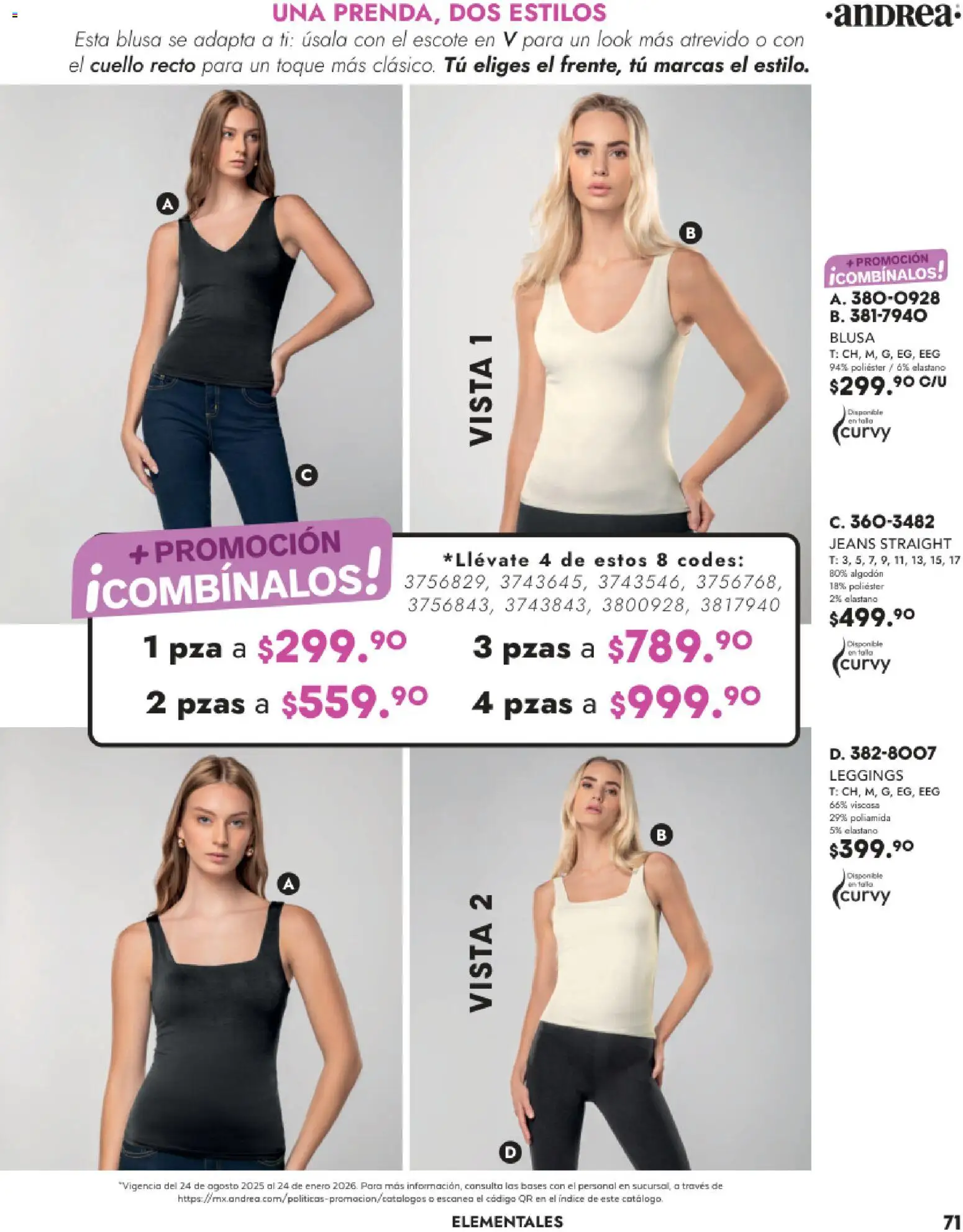 Nuevas ofertas de Andrea válidas en toda la República Mexicana desde el 26.11.2025. ¡Encuentra las mejores ofertas en Andrea catálogo Vestir! | Página: 71 | Productos: Blusa, Leggings, Algodón