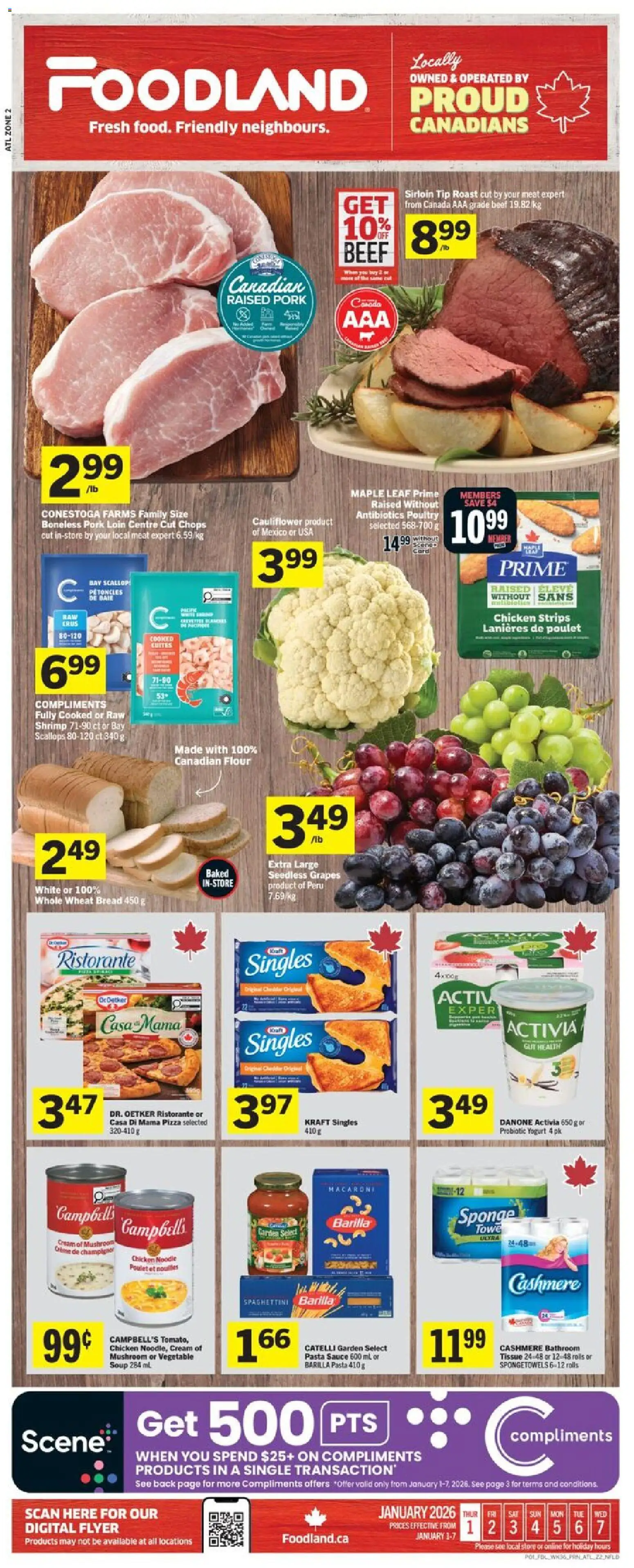 Foodland flyer valid from 01.01.2026 | Page: 1 | Products: Cream, Sponge, Yogurt, Bread