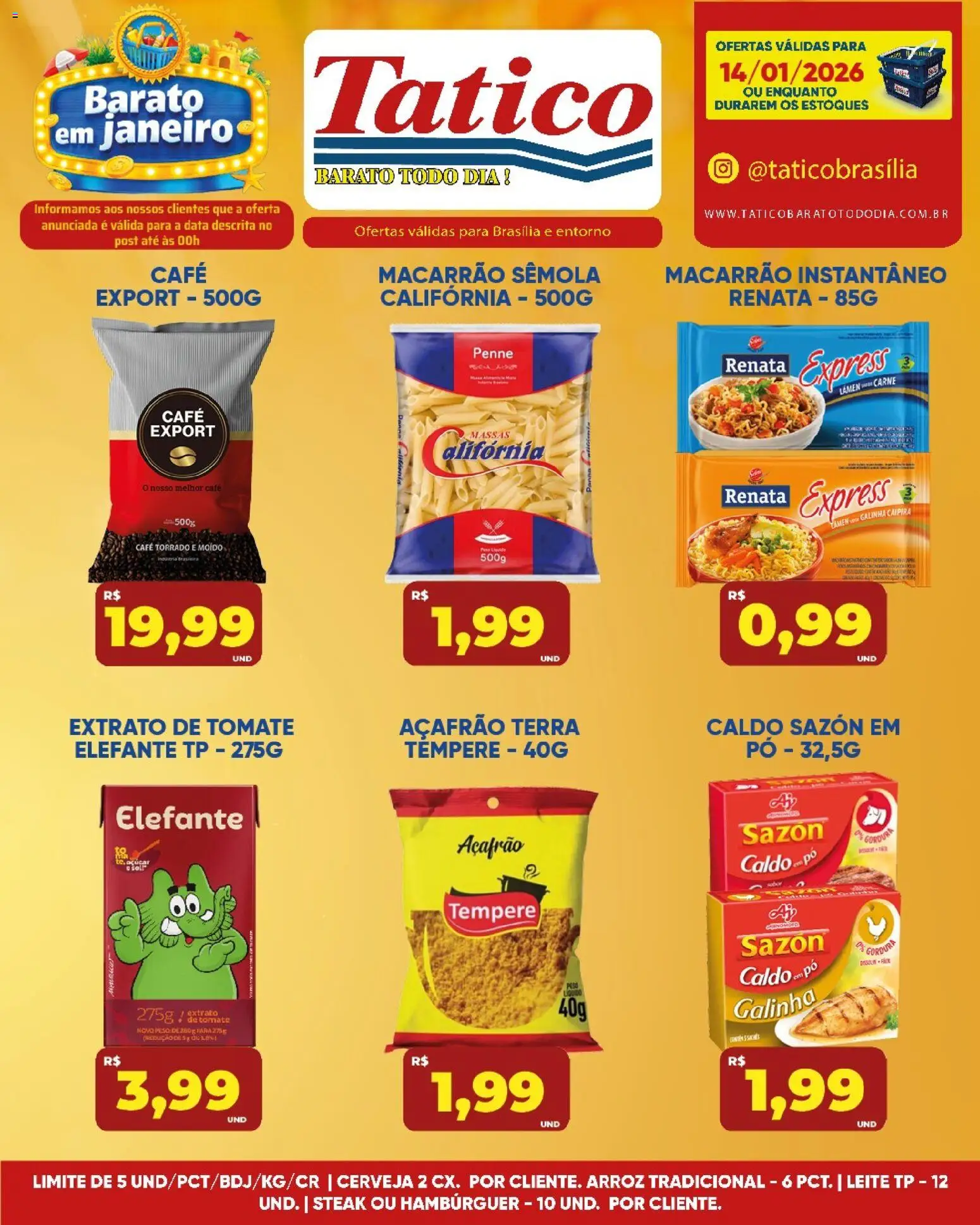 Tatico Folheto - válido de 14.01.2026 | Página: 3 | Produtos: Pó, Leite, Arroz, Hambúrguer