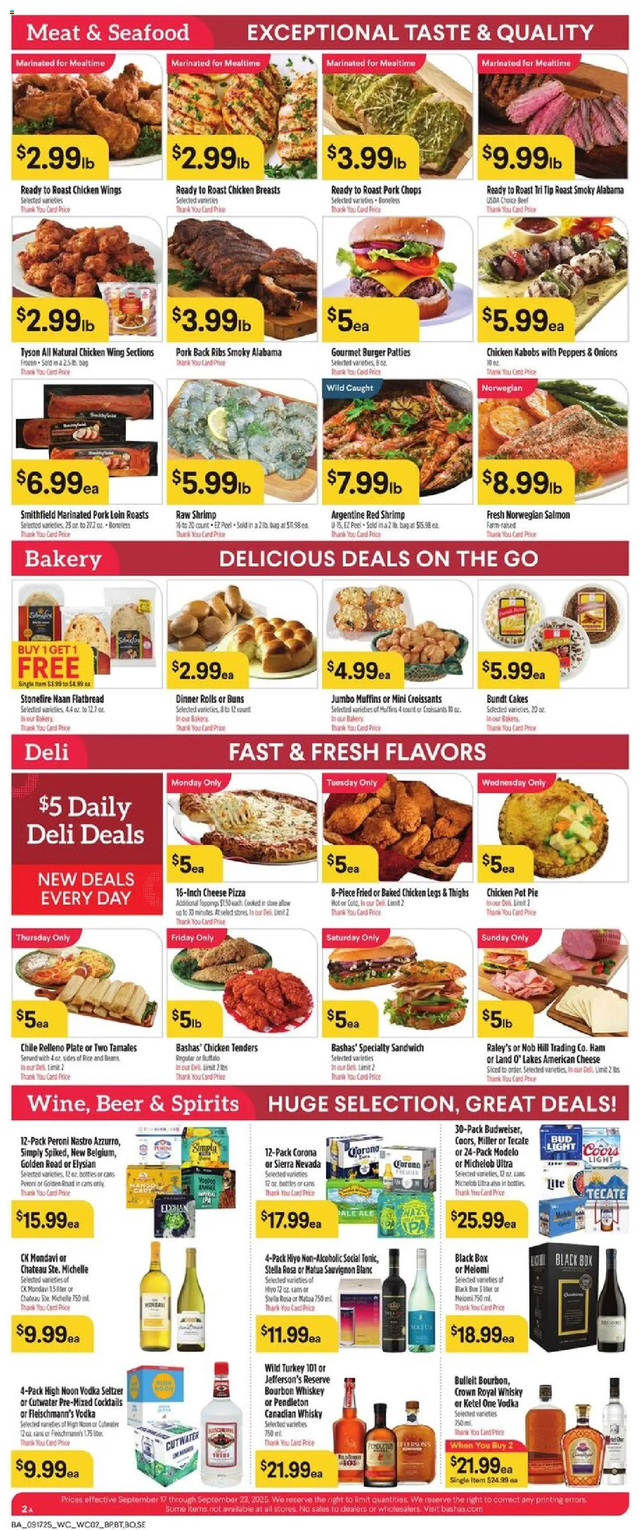 Basha's Weekly Ad - valid from 17.09.2025 | Page: 2 | Products: Beer, Pork, Vodka, Bag