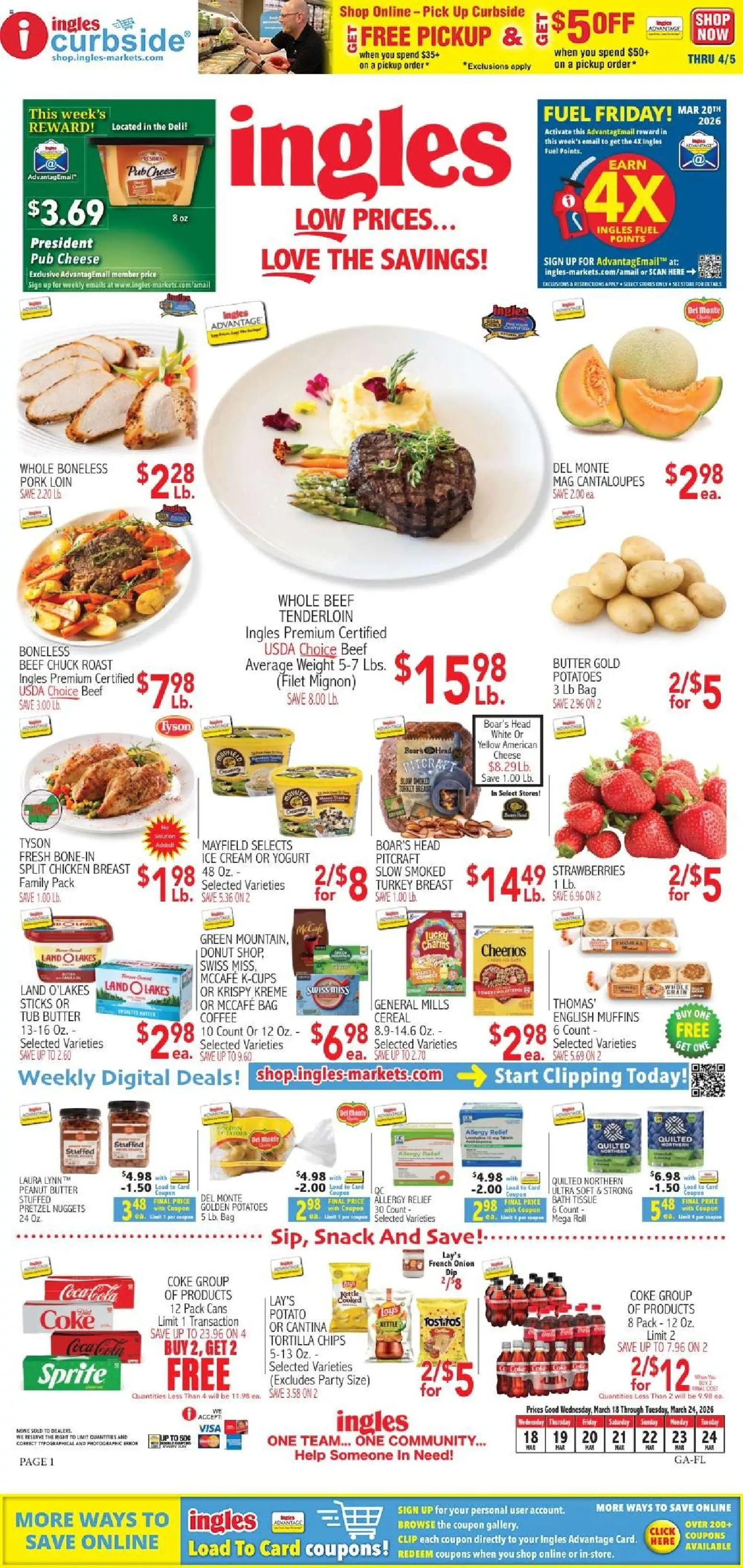 Ingles Weekly Ad - valid from 25.03.2026 | Page: 1 | Products: Cantaloupes, Clip, Beef, Cream