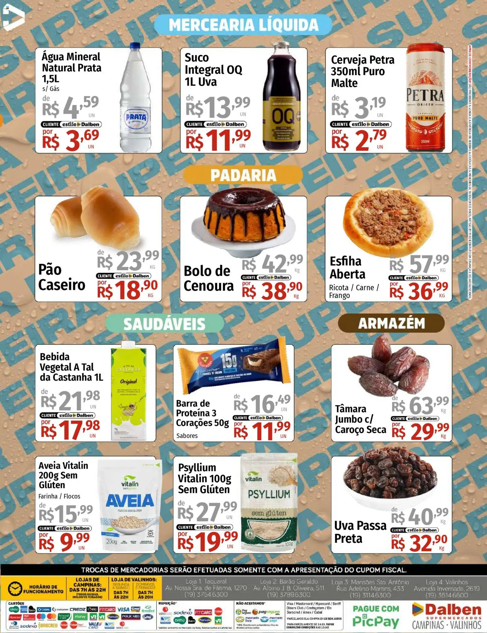 Supermercado Dalben Folheto - válido de 08.12.2025 | Página: 4 | Produtos: Suco, Bolo, Aveia, Uva passa