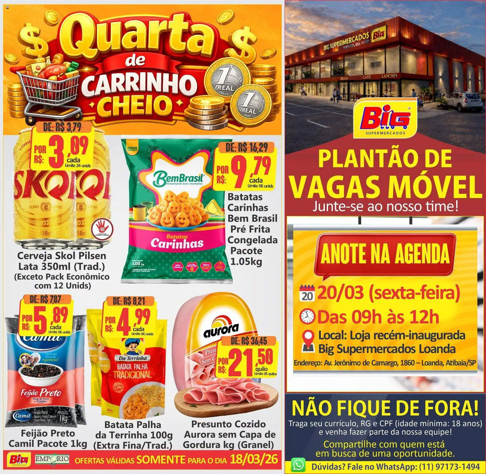 Big Supermercados Folheto - válido de 18.03.2026 | Página: 1 | Produtos: Feijão, Café, Cerveja, Batata palha