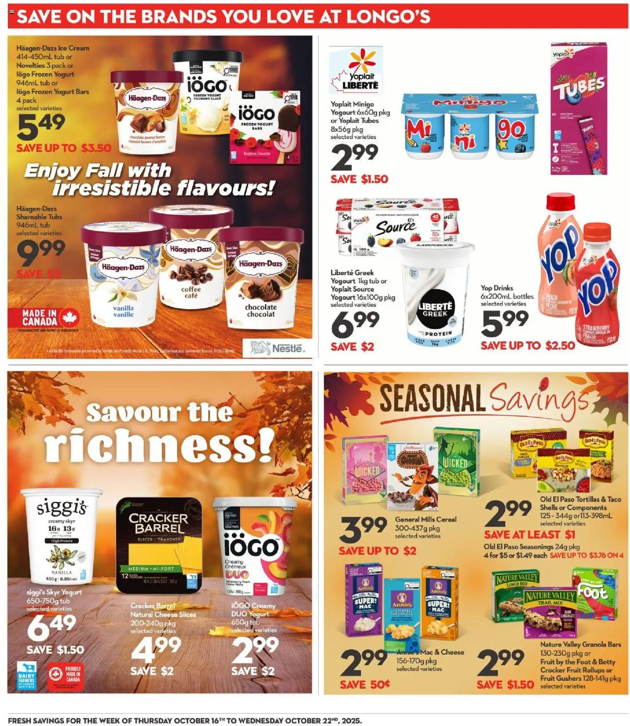 Longo's flyer valid from 16.10.2025 | Page: 16 | Products: Cream, Cheese, Yogurt, Chocolate