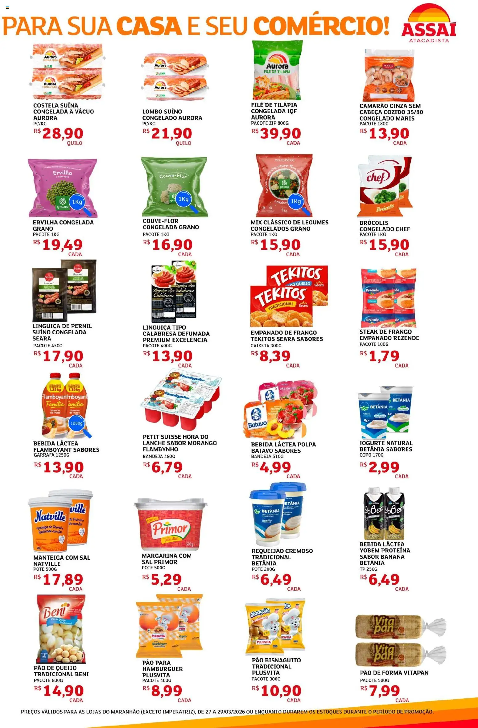 Assaí Atacadista Folheto - válido de 27.03.2026 | Página: 3 | Produtos: Iogurte, Frango, Requeijão, Filé de tilápia