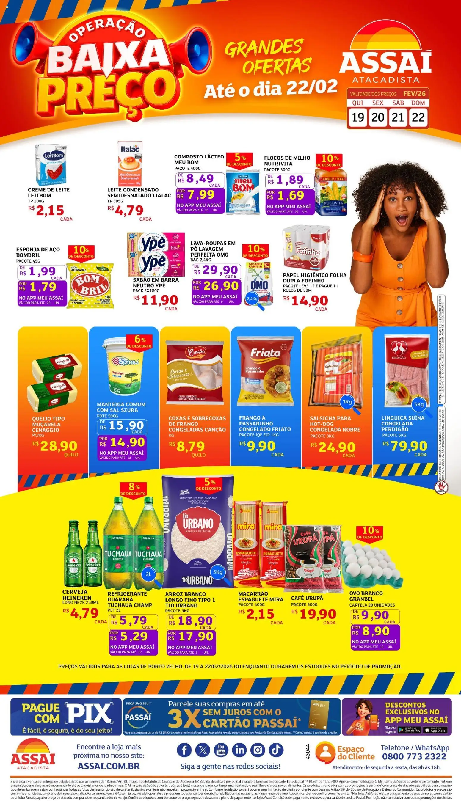 Assaí Atacadista Folheto - válido de 19.02.2026 | Página: 1 | Produtos: Pó, Salsicha, Cerveja, Sal