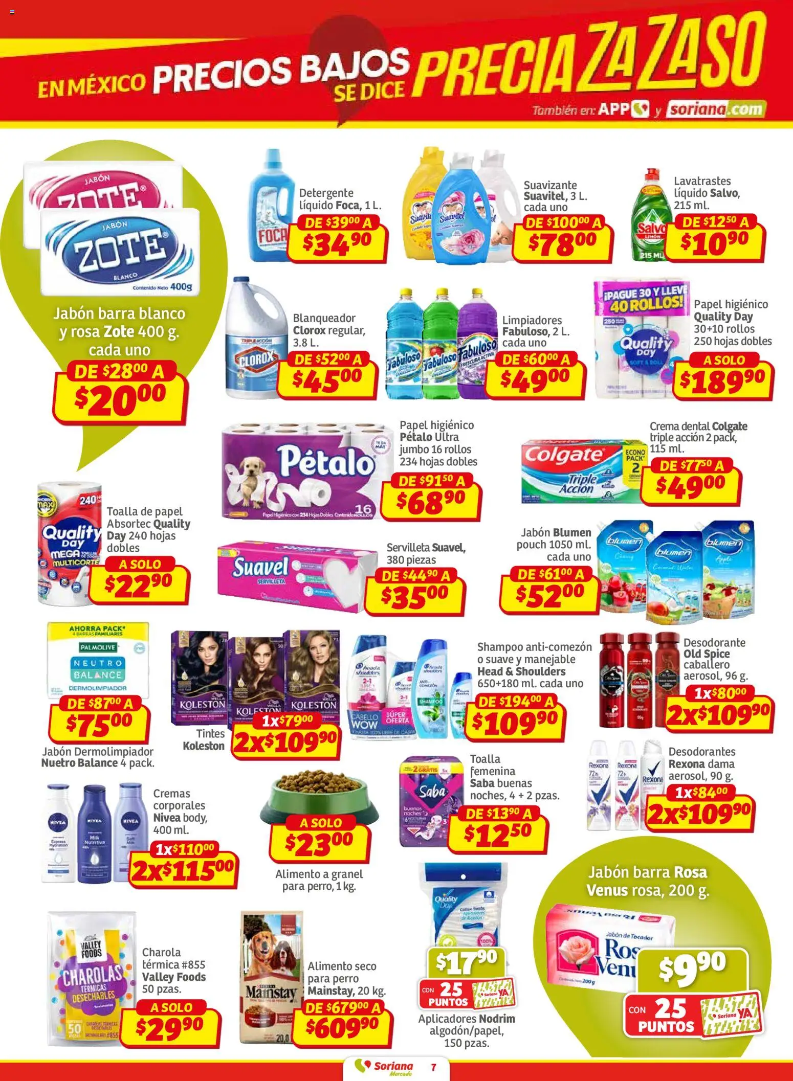Nuevas ofertas de Soriana válidas en toda la República Mexicana desde el 29.01.2026. ¡Encuentra las mejores ofertas en Soriana - Pesito Valedor Mercado: Edo Mex, Valle De México, Gro, Hgo, Mor, Pue, Qto, Tlax, Ver! | Página: 7 | Productos: Suavizante, Toalla, Contenedor, Barra