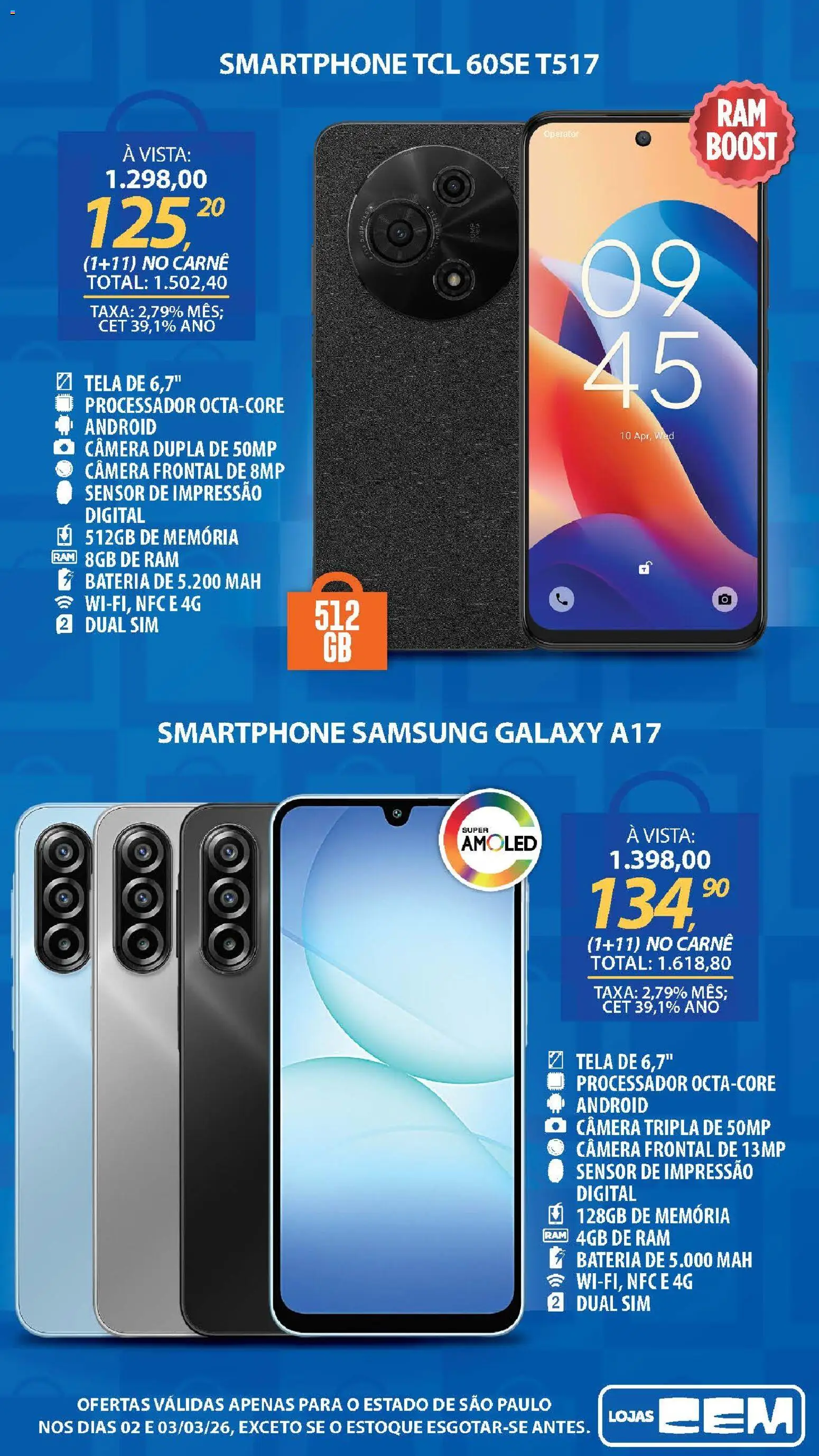 Lojas Cem Folheto - válido de 02.03.2026 | Página: 9 | Produtos: Processador, Tela, Bateria, Câmera