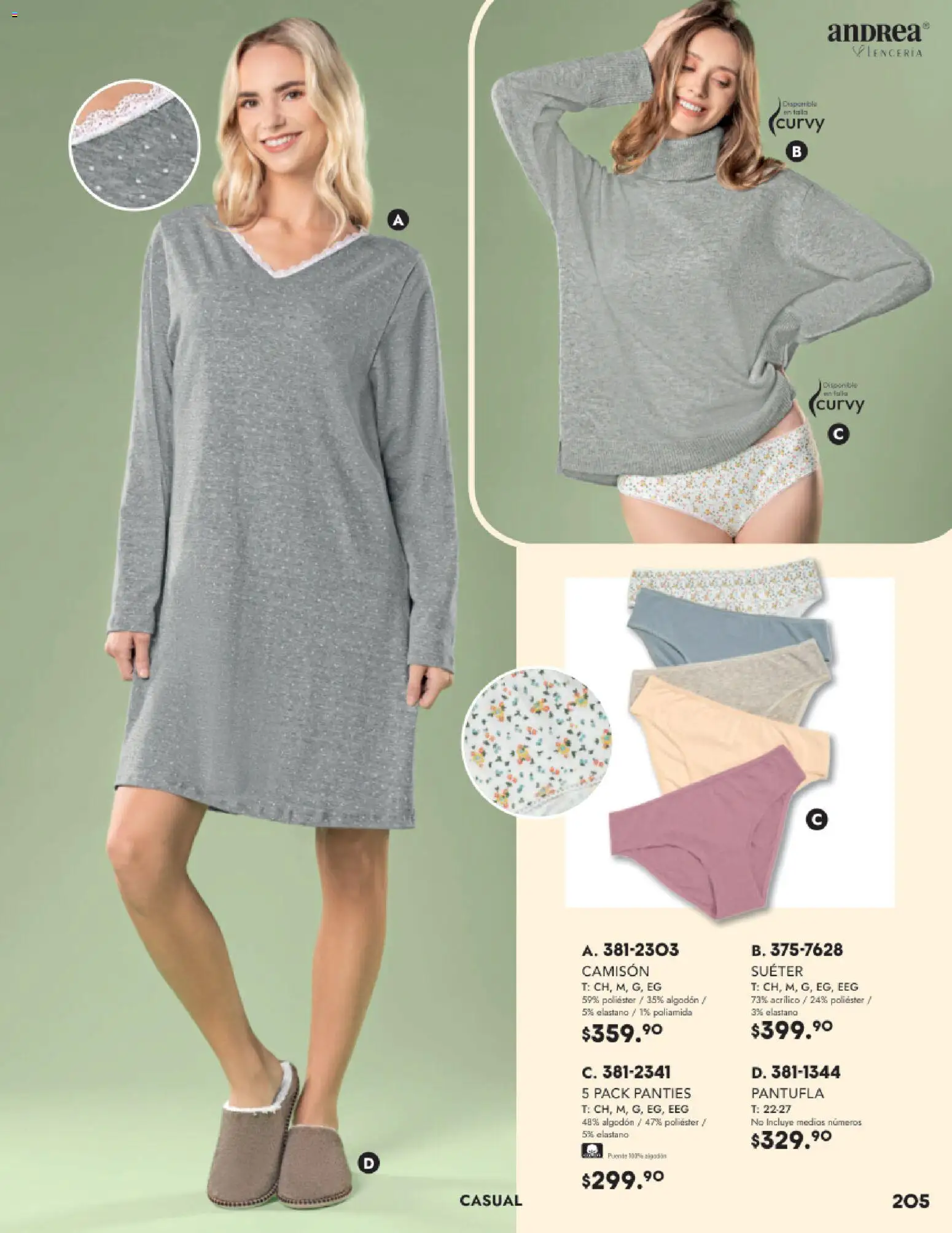 Nuevas ofertas de Andrea válidas en toda la República Mexicana desde el 26.11.2025. ¡Encuentra las mejores ofertas en Andrea catálogo Lancería, Vestir Interior otoño 2025! | Página: 41 | Productos: Suéter, Algodón, Camisón