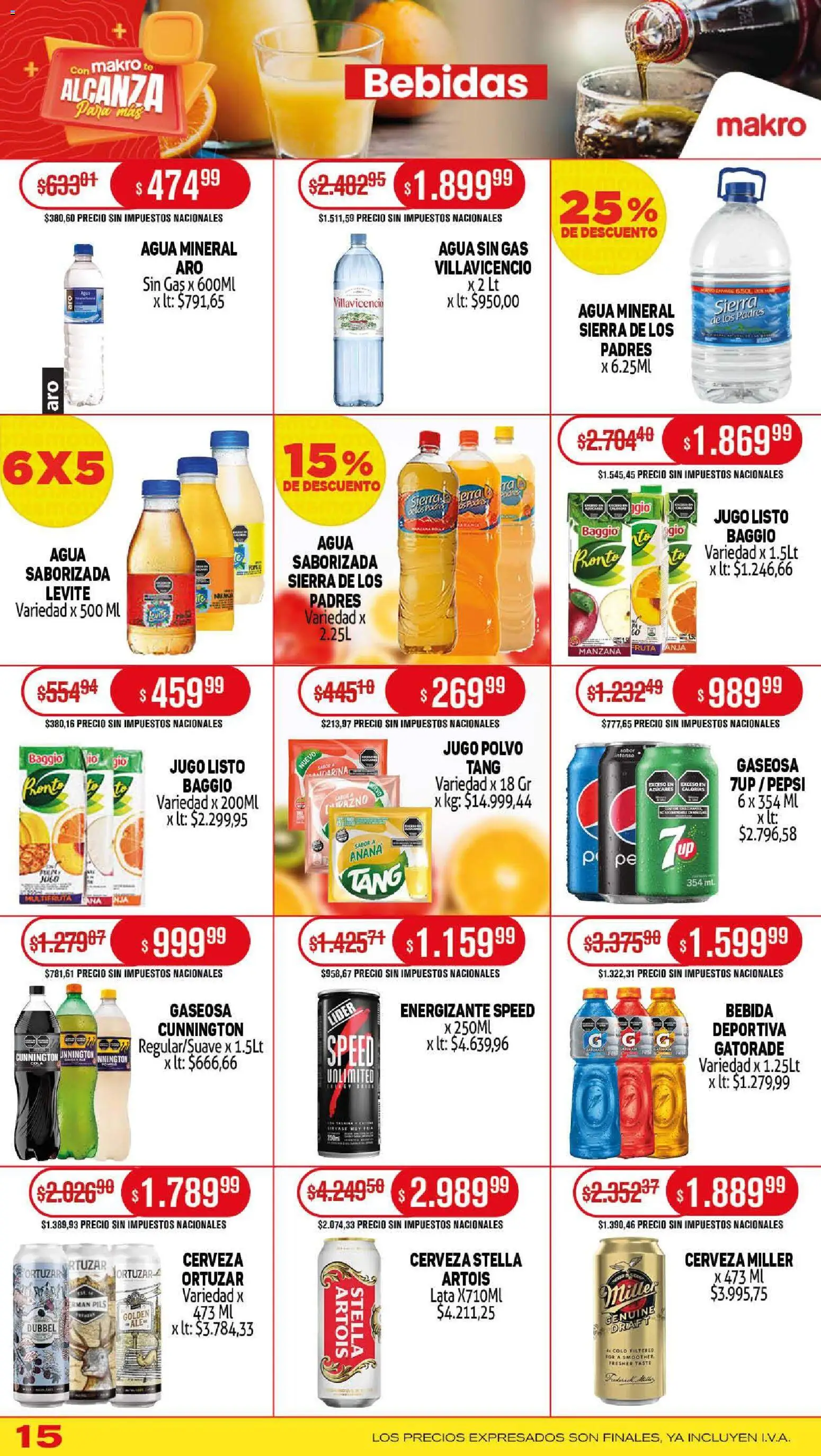 Makro ofertas │ válido desde el 13.11.2025 | Página: 15 | Productos: Gaseosa, Agua, Jugo, Té