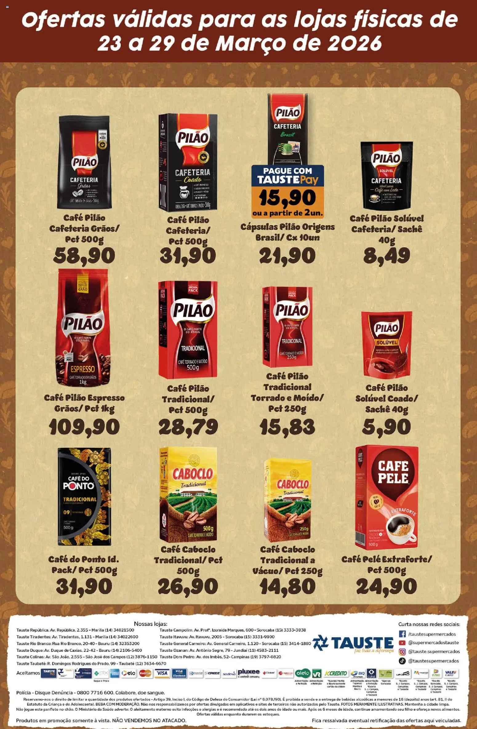 Tauste Folheto - válido de 23.03.2026 | Página: 2 | Produtos: Saquê, Leite, Café, Café pilão