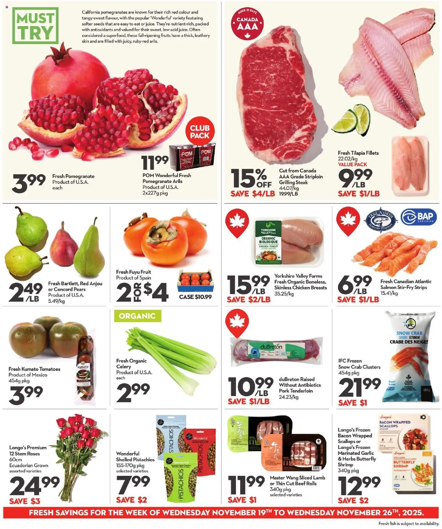 Longo's flyer valid from 20.11.2025 | Page: 7 | Products: Case, Chicken, Pork, Tomatoes