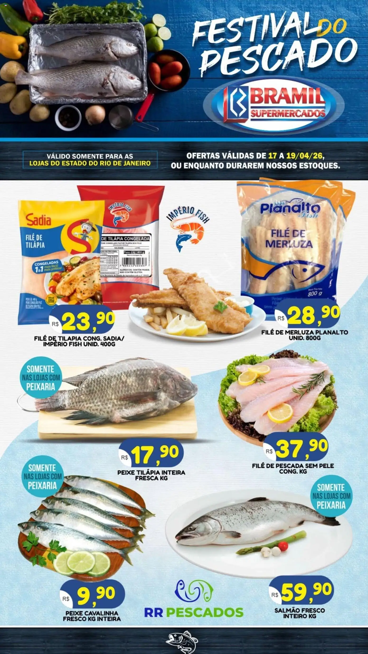 Bramil Supermercados Folheto - válido de 17.04.2026 | Página: 1 | Produtos: Salmão, Tilápia, Peixe, Filé de tilápia