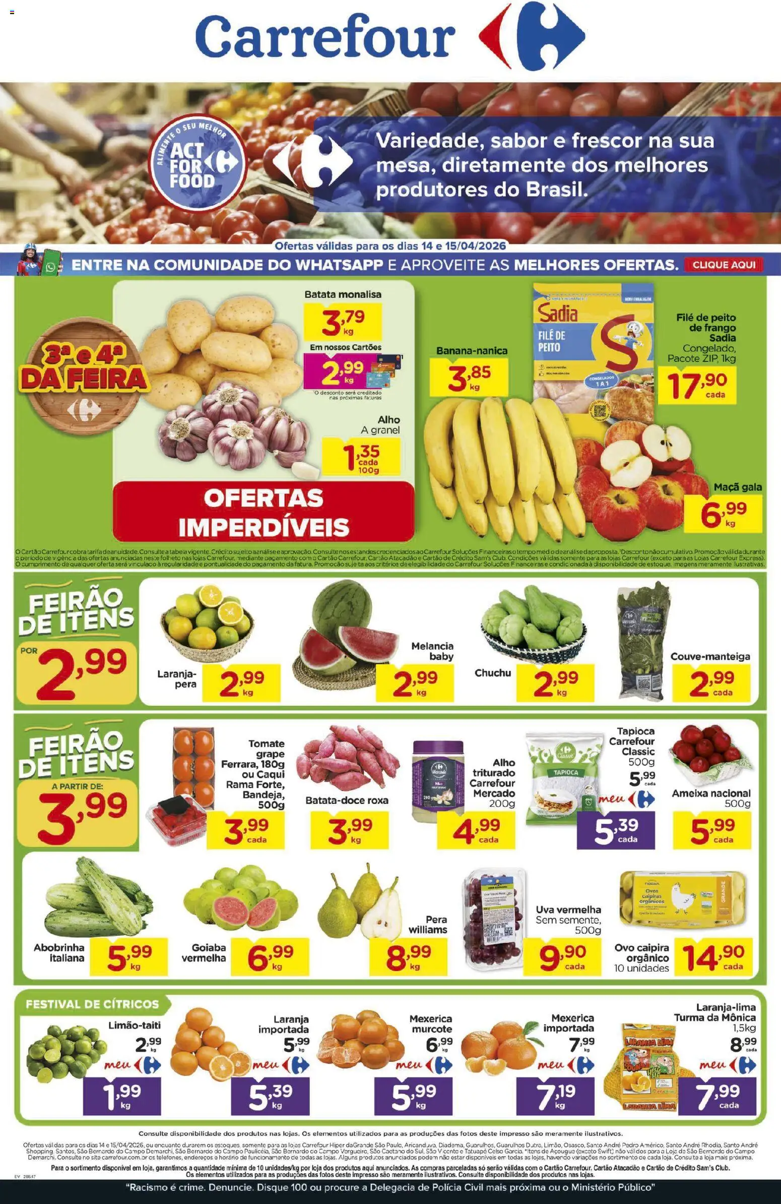 Carrefour Folheto - válido de 14.04.2026 | Página: 1 | Produtos: Pera, Chuchu, Alho, Frango