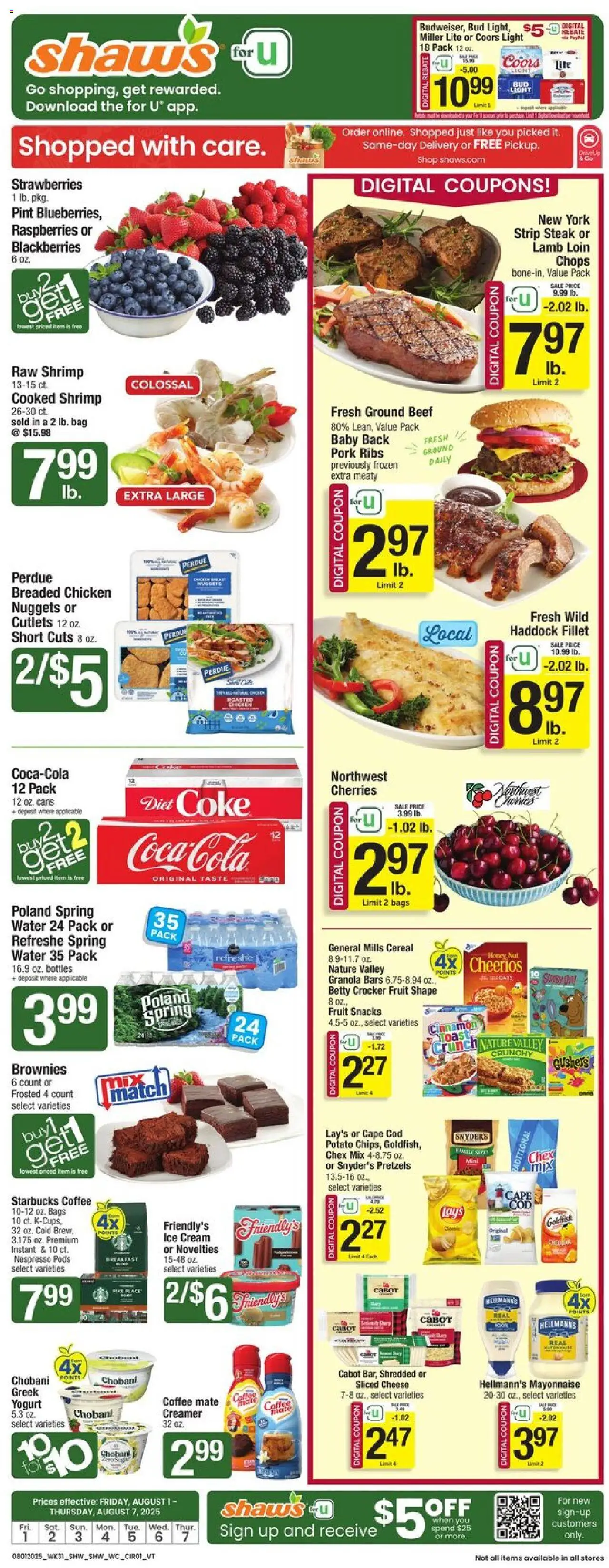 Shaw's Weekly Ad - VT - valid from 01.08.2025 | Page: 3 | Products: Cheese, Coffee, Beef, Cream