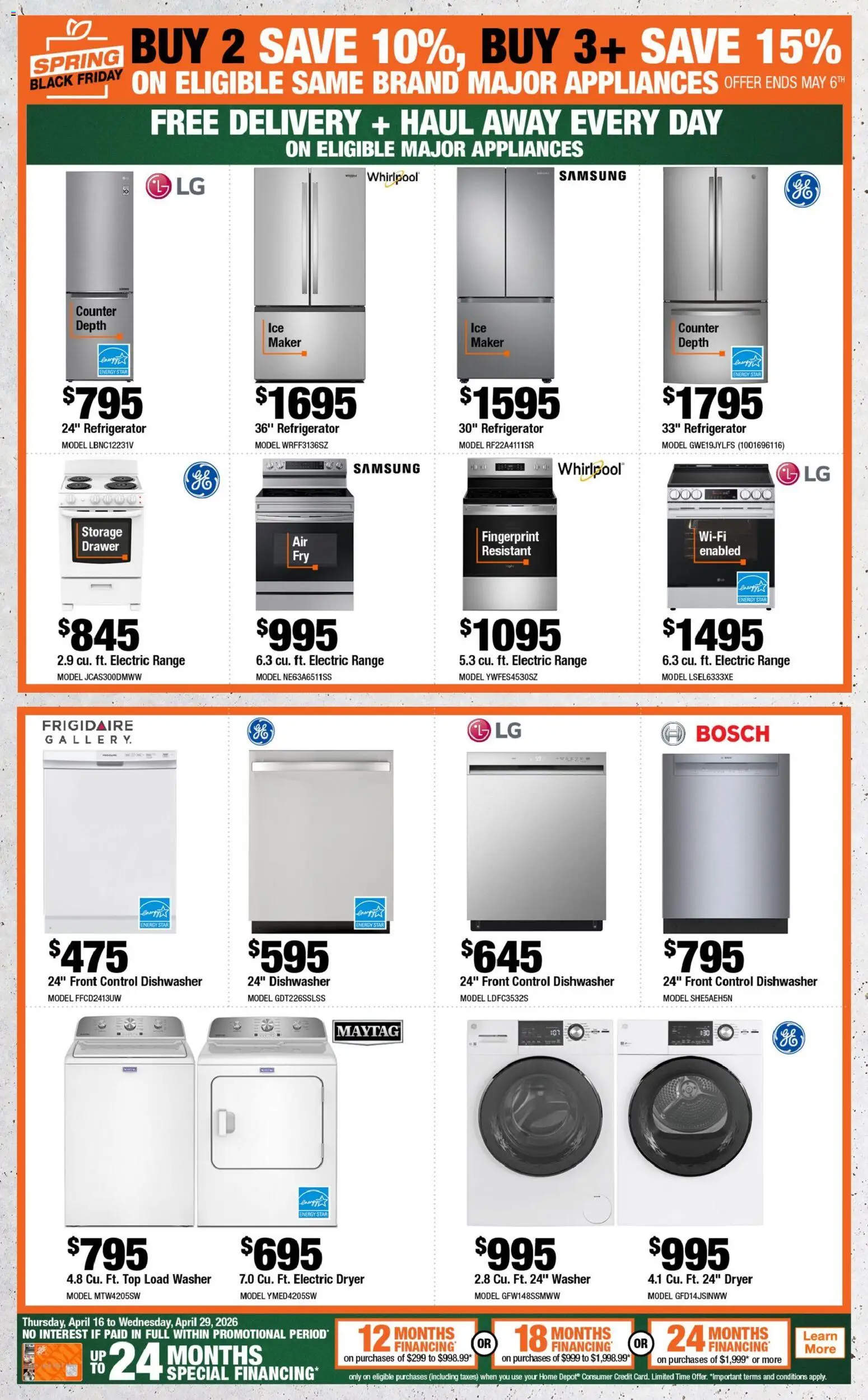 Home Depot flyer valid from 16.04.2026 | Page: 9 | Products: Refrigerator, Dryer, Dishwasher