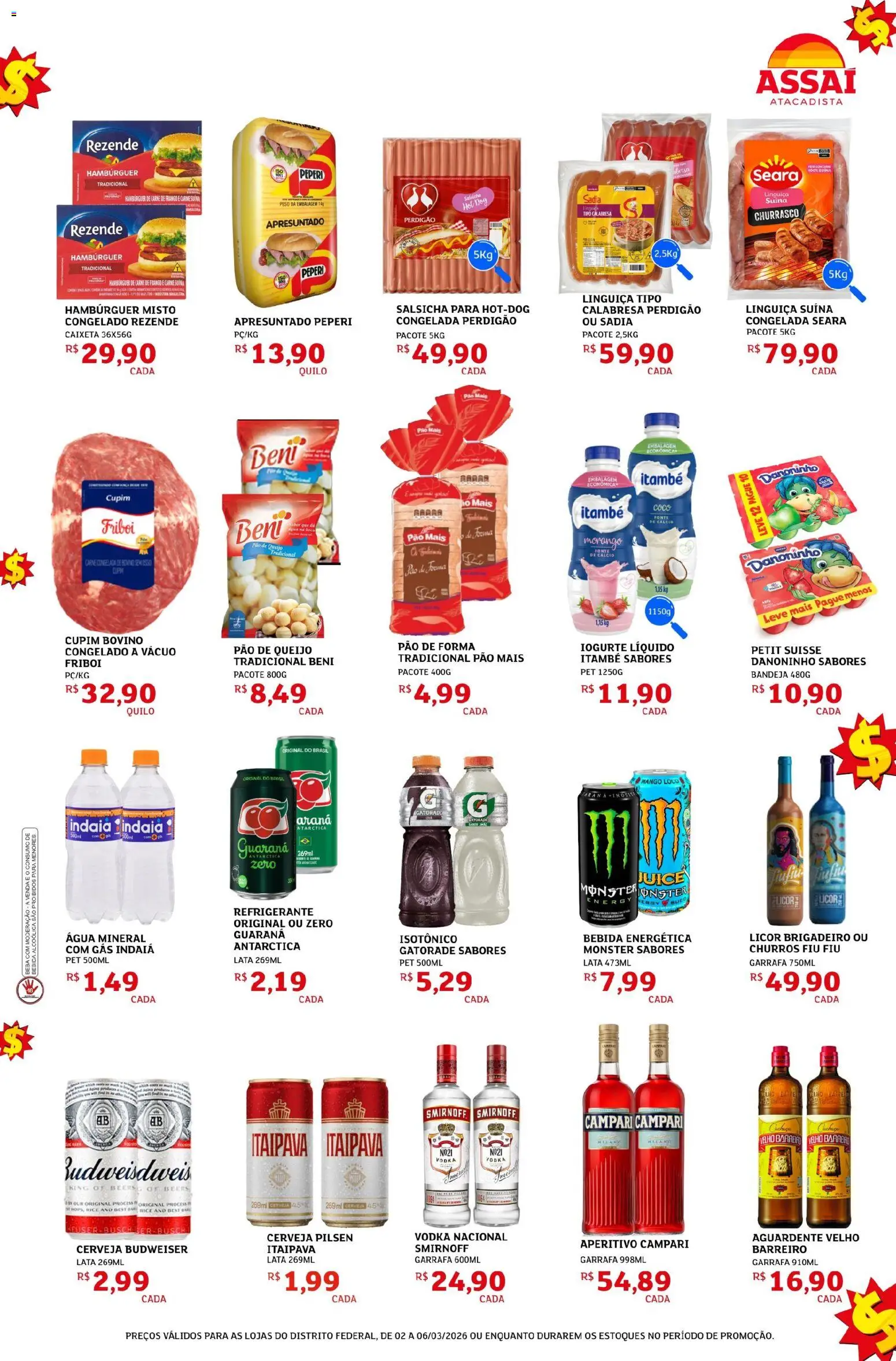 Assaí Atacadista Folheto - válido de 02.03.2026 | Página: 3 | Produtos: Salsicha, Queijo, Campari, Isotônico