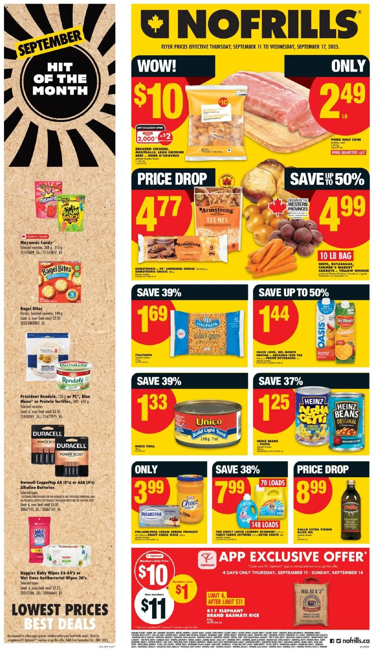 No Frills flyer valid from 11.09.2025 | Page: 1 | Products: Tea, Beef, Cream, Fabric softener