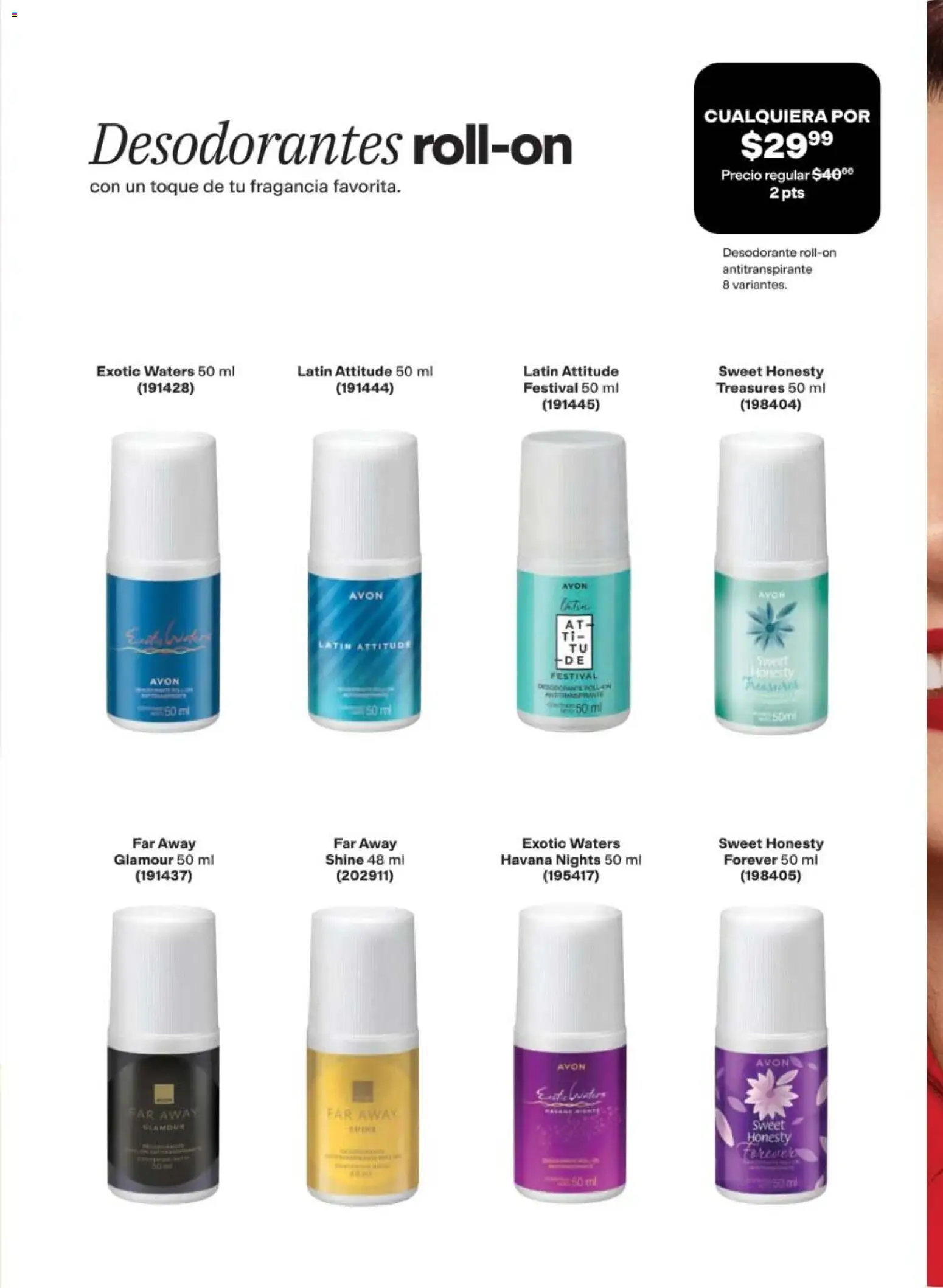 Nuevas ofertas de AVON válidas en toda la República Mexicana desde el 08.05.2026. ¡Encuentra las mejores ofertas en AVON campaña 8 2026! | Página: 70 | Productos: Desodorante, Antitranspirante, Fragancia