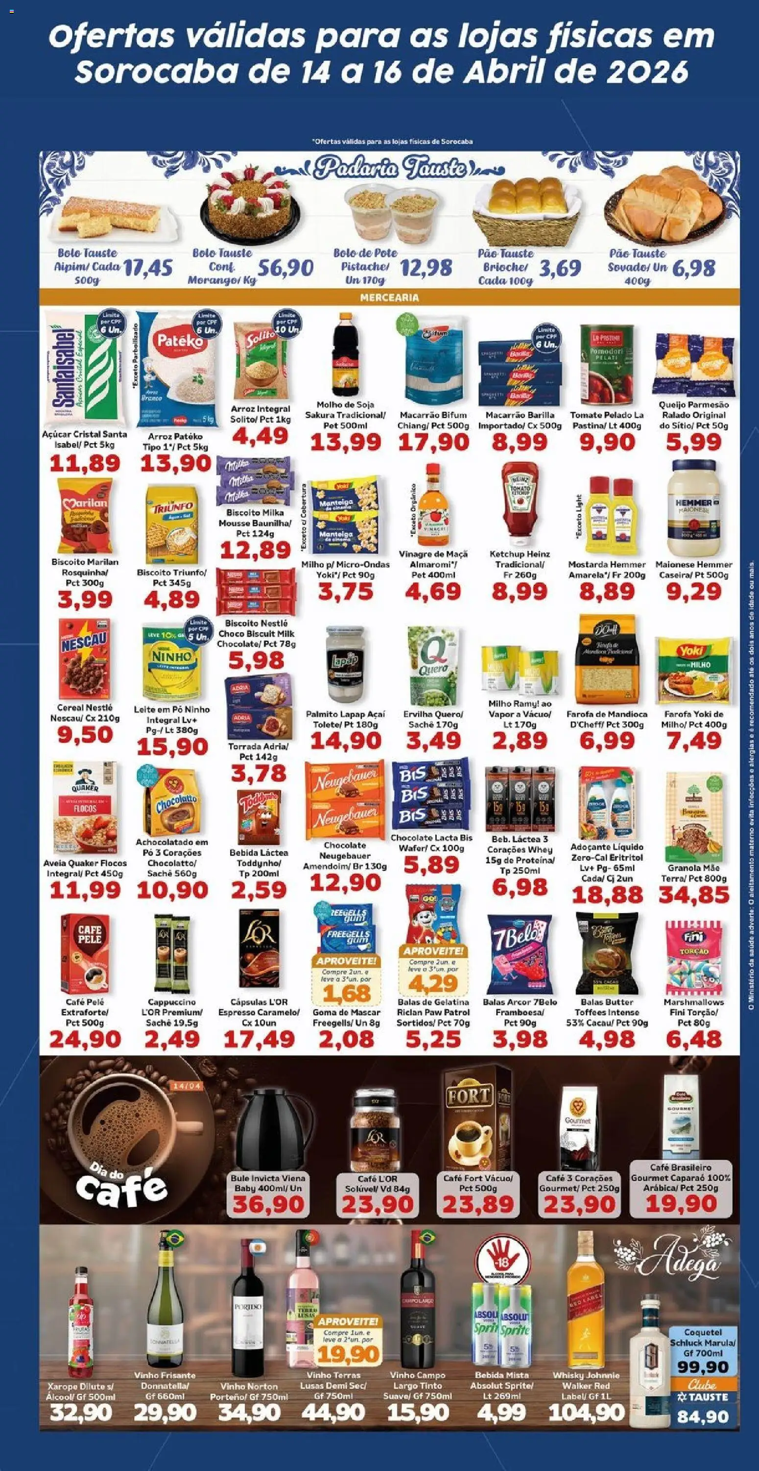 Tauste Folheto - válido de 14.04.2026 | Página: 3 | Produtos: Mandioca, Biscoito, Leite, Leite em pó