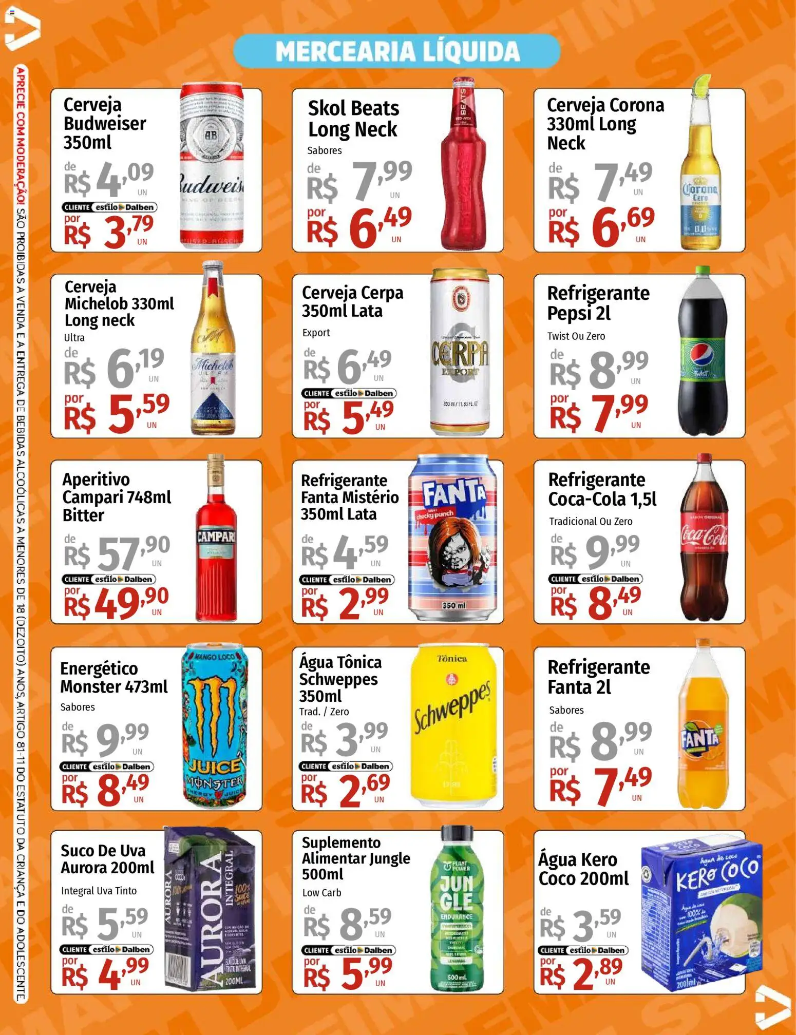 Supermercado Dalben Folheto - válido de 31.10.2025 | Página: 3 | Produtos: Água de coco, Água tônica, Suco, Campari