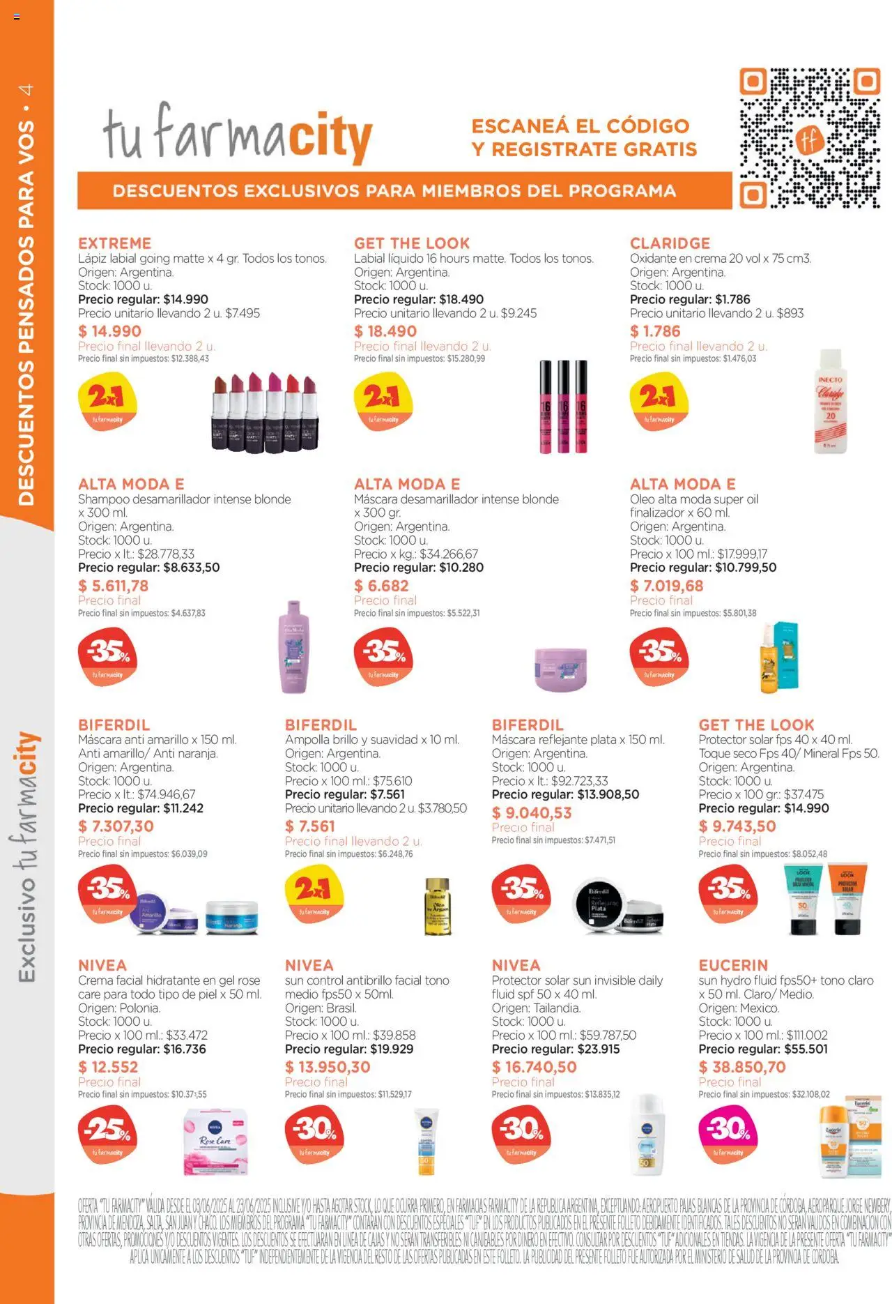 Farmacity catálogo │ válido desde el 03.06.2025 | Página: 4 | Productos: Shampoo, Protector solar, Brillo, Crema