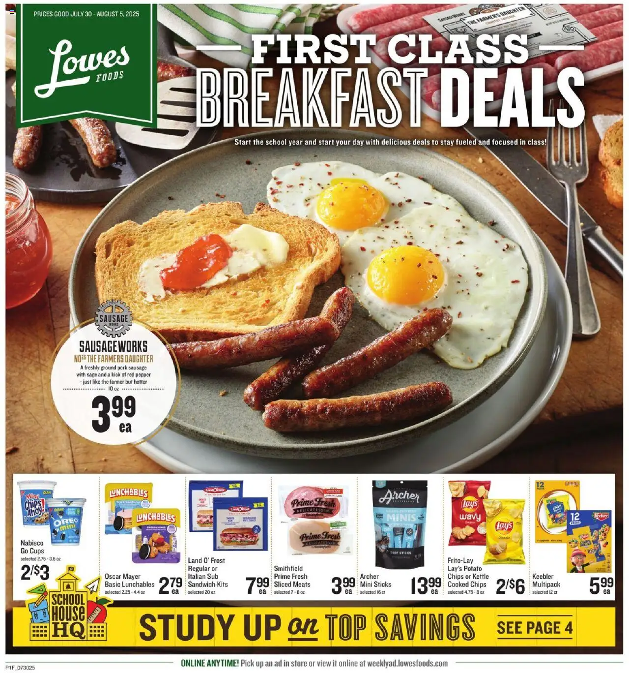 Lowes Foods Ad - valid from 30.07.2025 | Page: 1 | Products: Pork, Chips, Sausage, Kettle