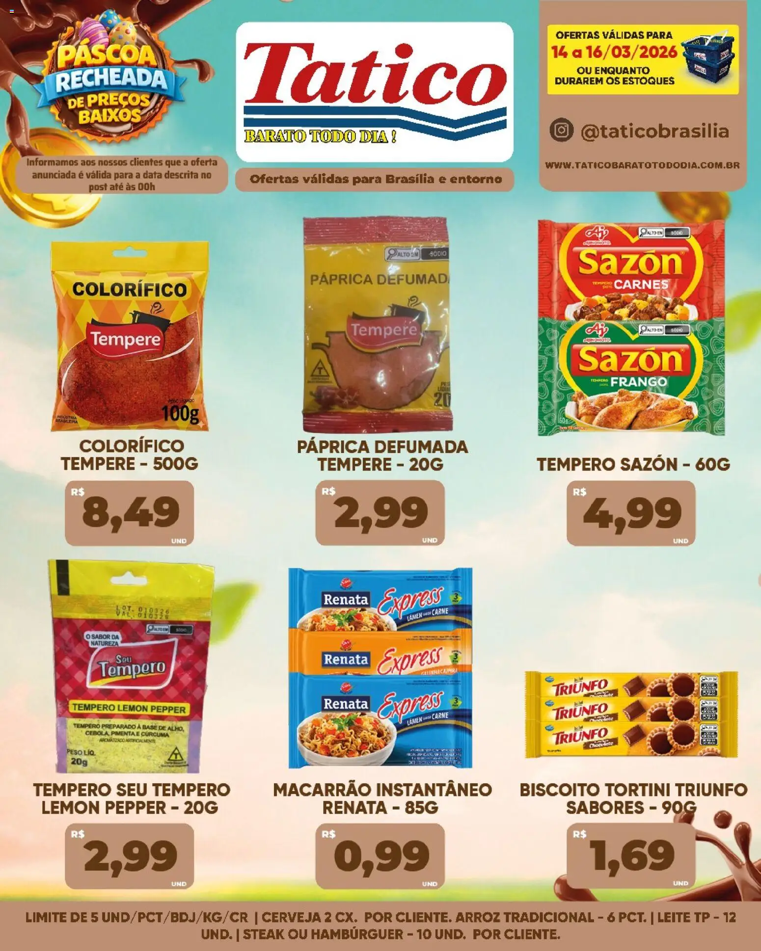 Tatico Folheto - válido de 14.03.2026 | Página: 8 | Produtos: Pimenta, Cerveja, Hambúrguer, Macarrão instantâneo